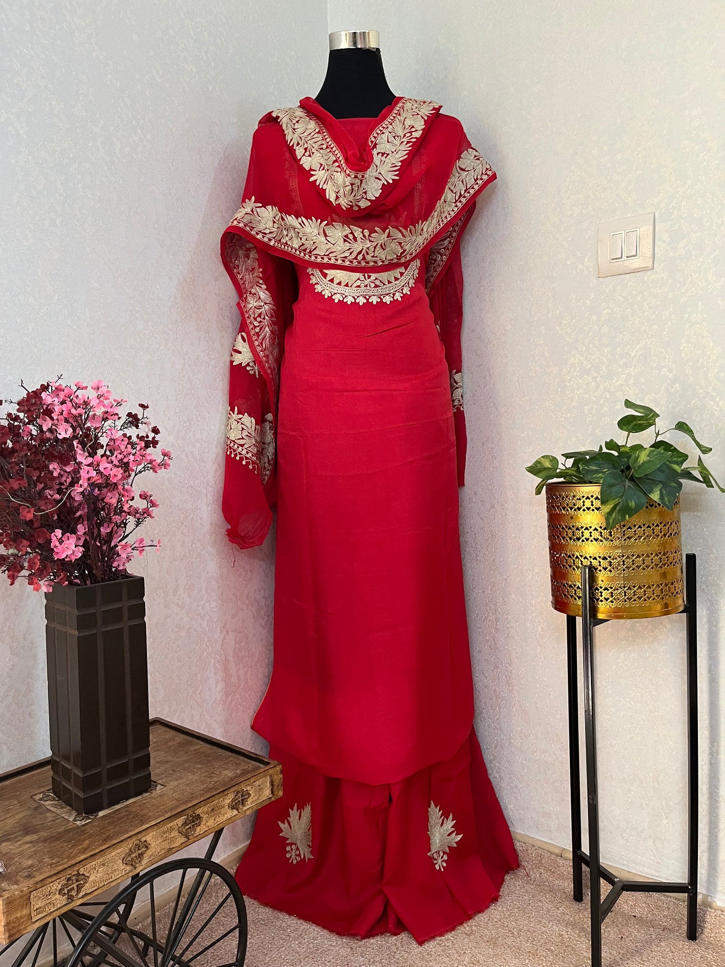 Red Sanam’ Tilla Kashmiri Silk Suit