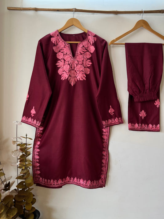 Maroon Cotton Stitched Co-ord Set (L/XL)