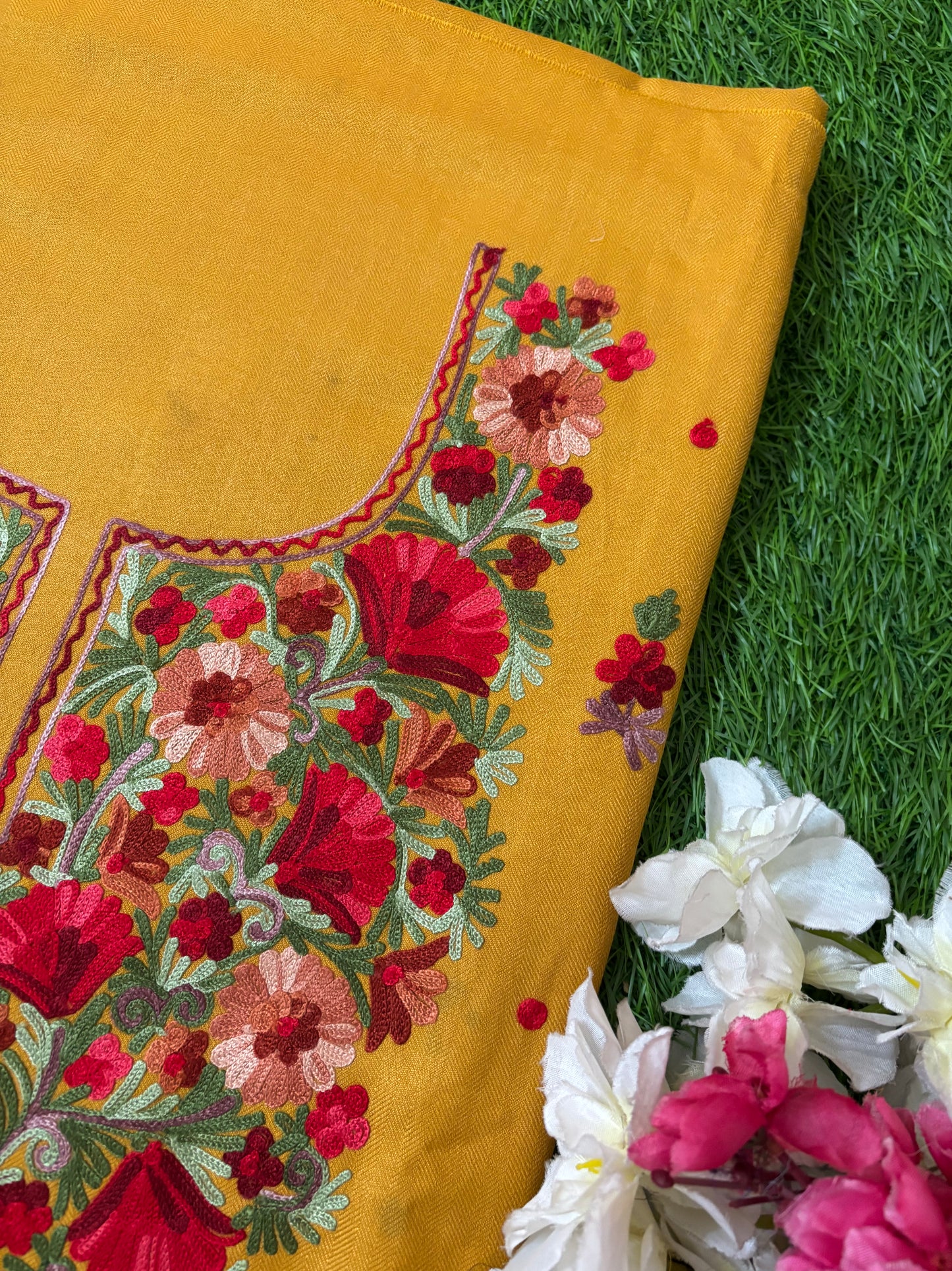 Golden Yellow Woollen Aari Embroidered 3pc suit