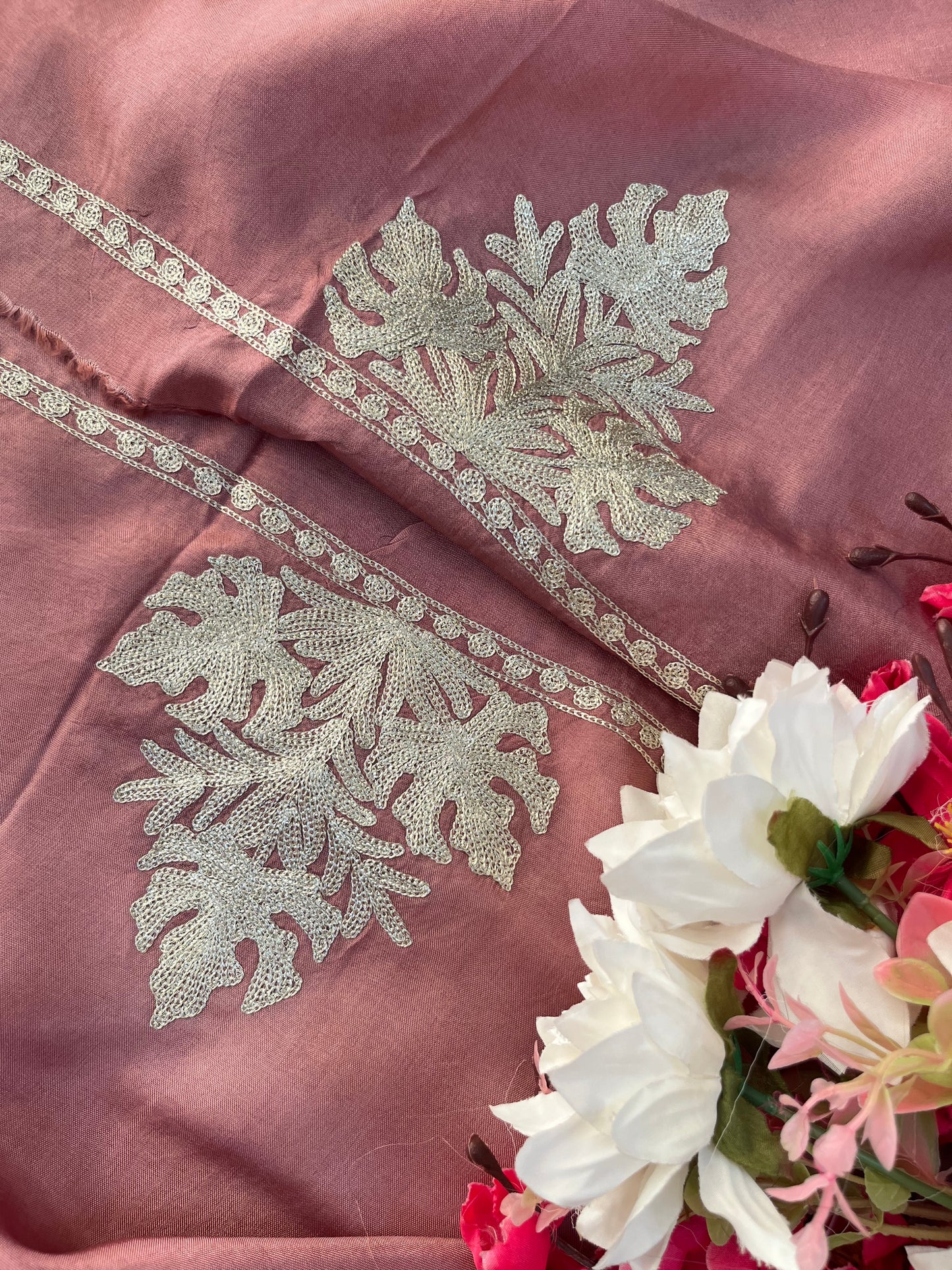 Onion Pink Silk Tilla Kashmiri Suit