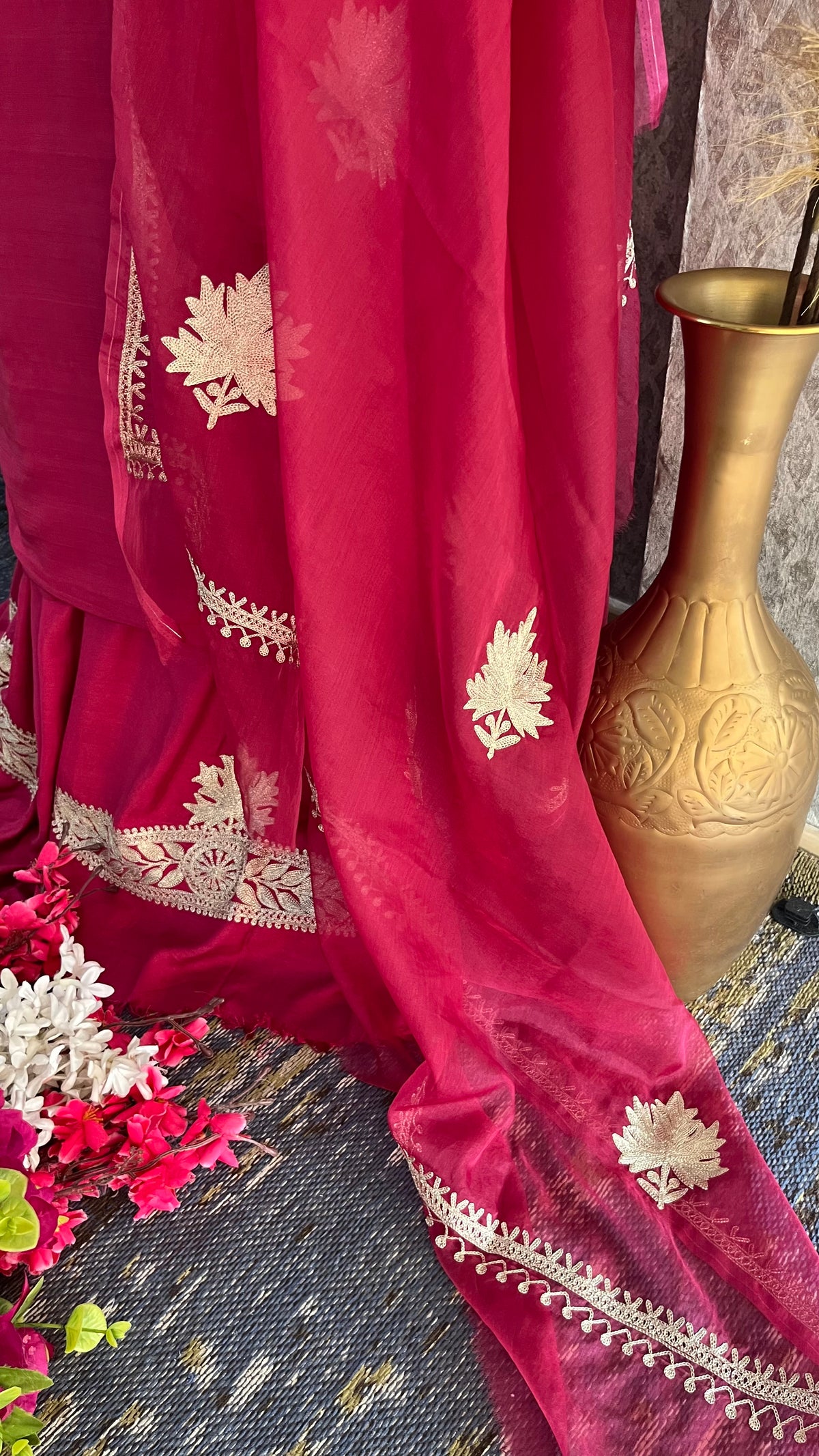 Hot Pink Silk Tilla Embroidered Suit