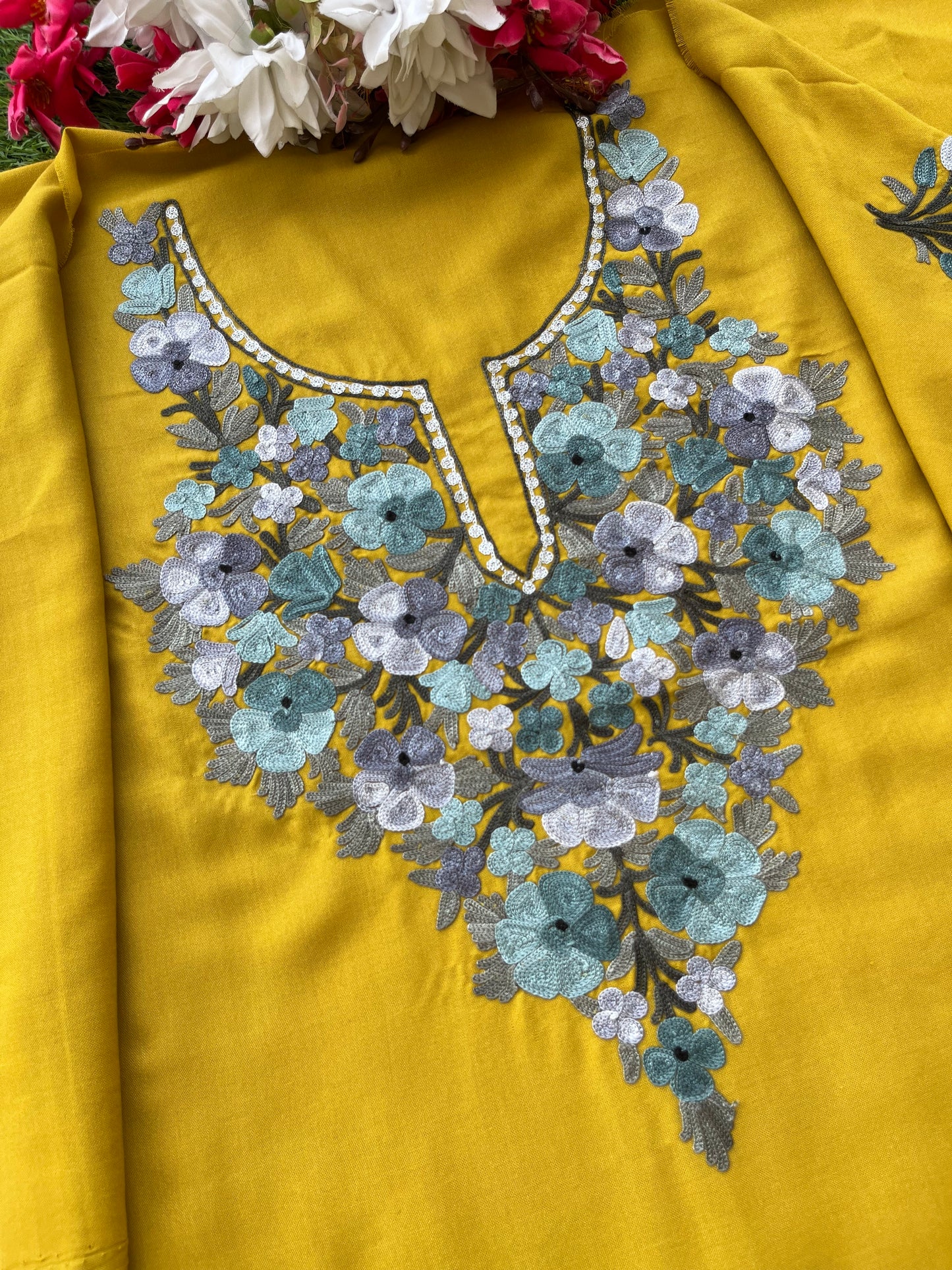 Yellow Cotton Cord Set (Aari Embroidered)