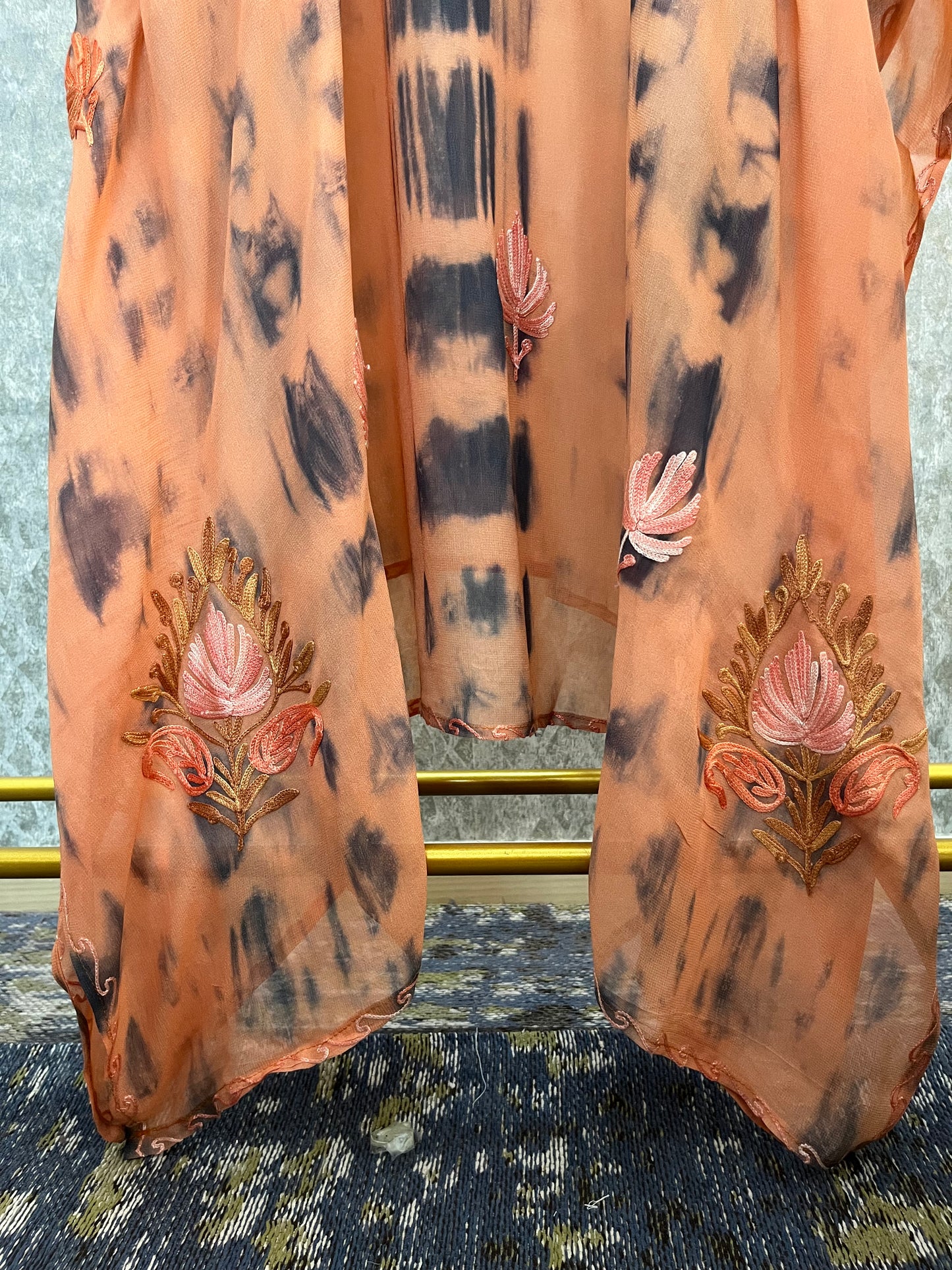 Orange Pure Georgette Shibori Kaftan Size (46)