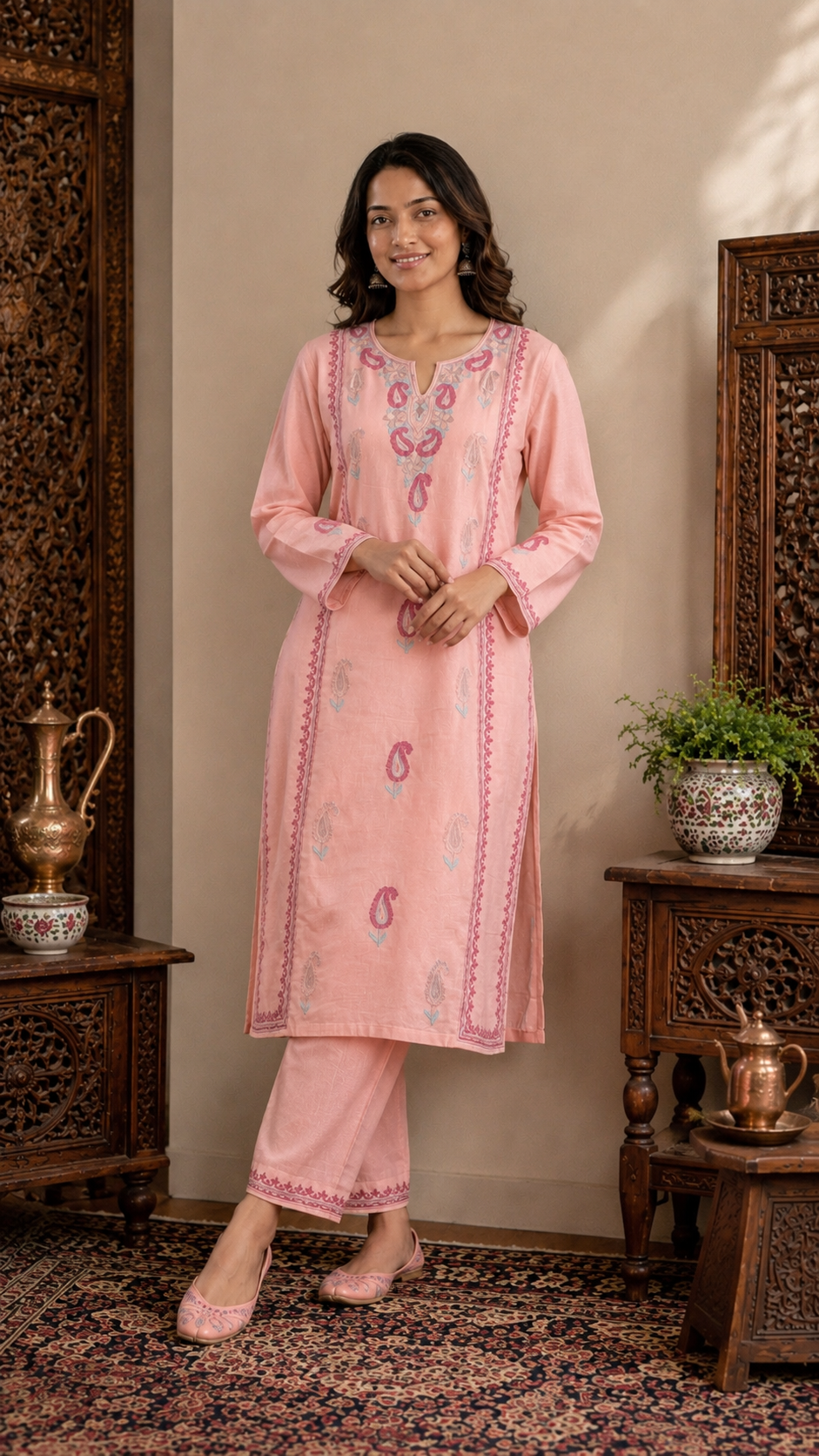Pastel Pink Cotton Stitched Co-ord Set (44)