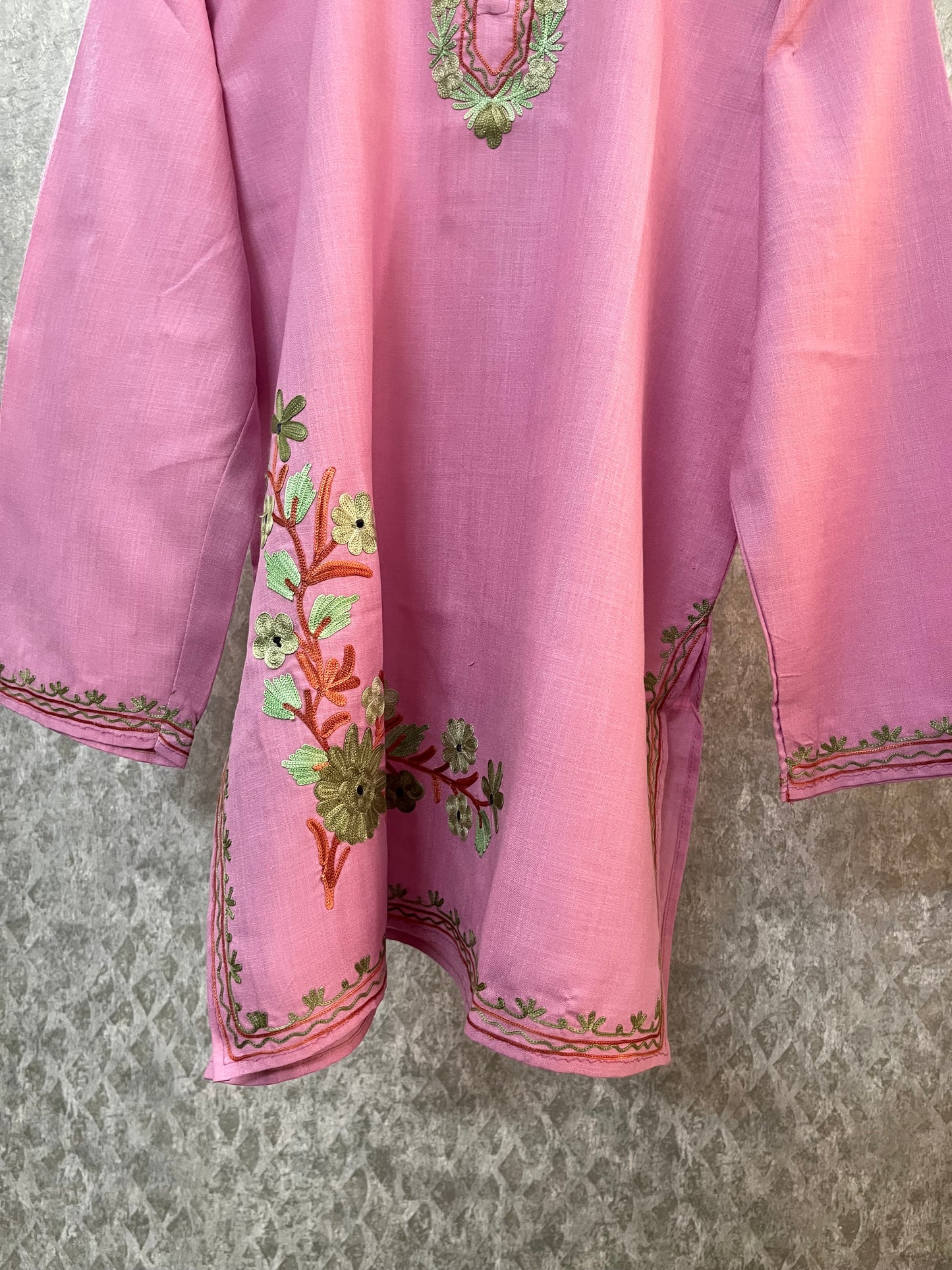 Pink Cotton Aari Work Kurti
