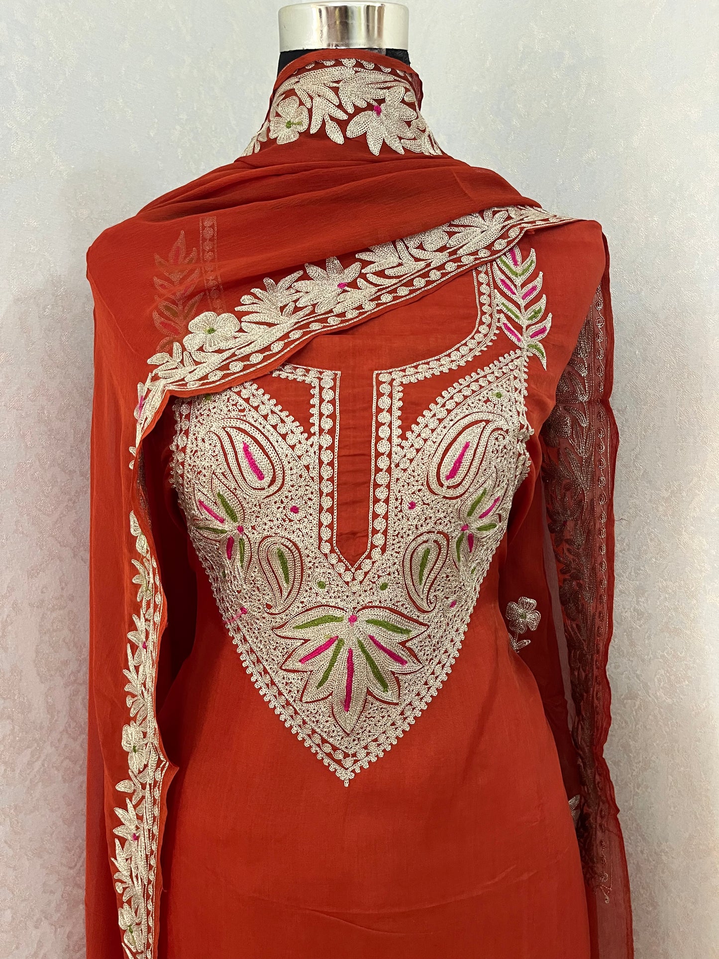 Rust Opada Silk Kashmiri Suits
