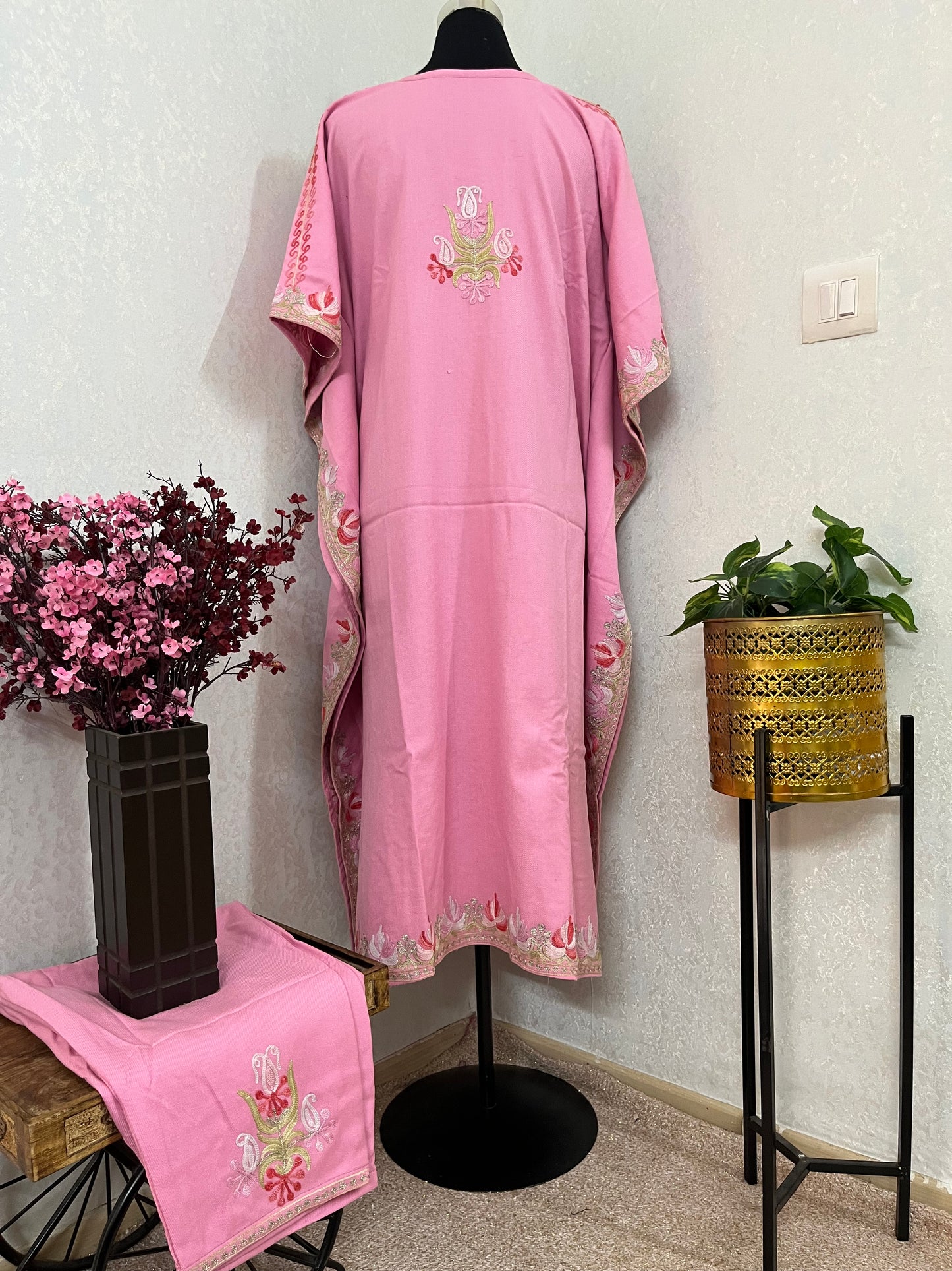 Pink Woollen Kashmiri Kaftan Set