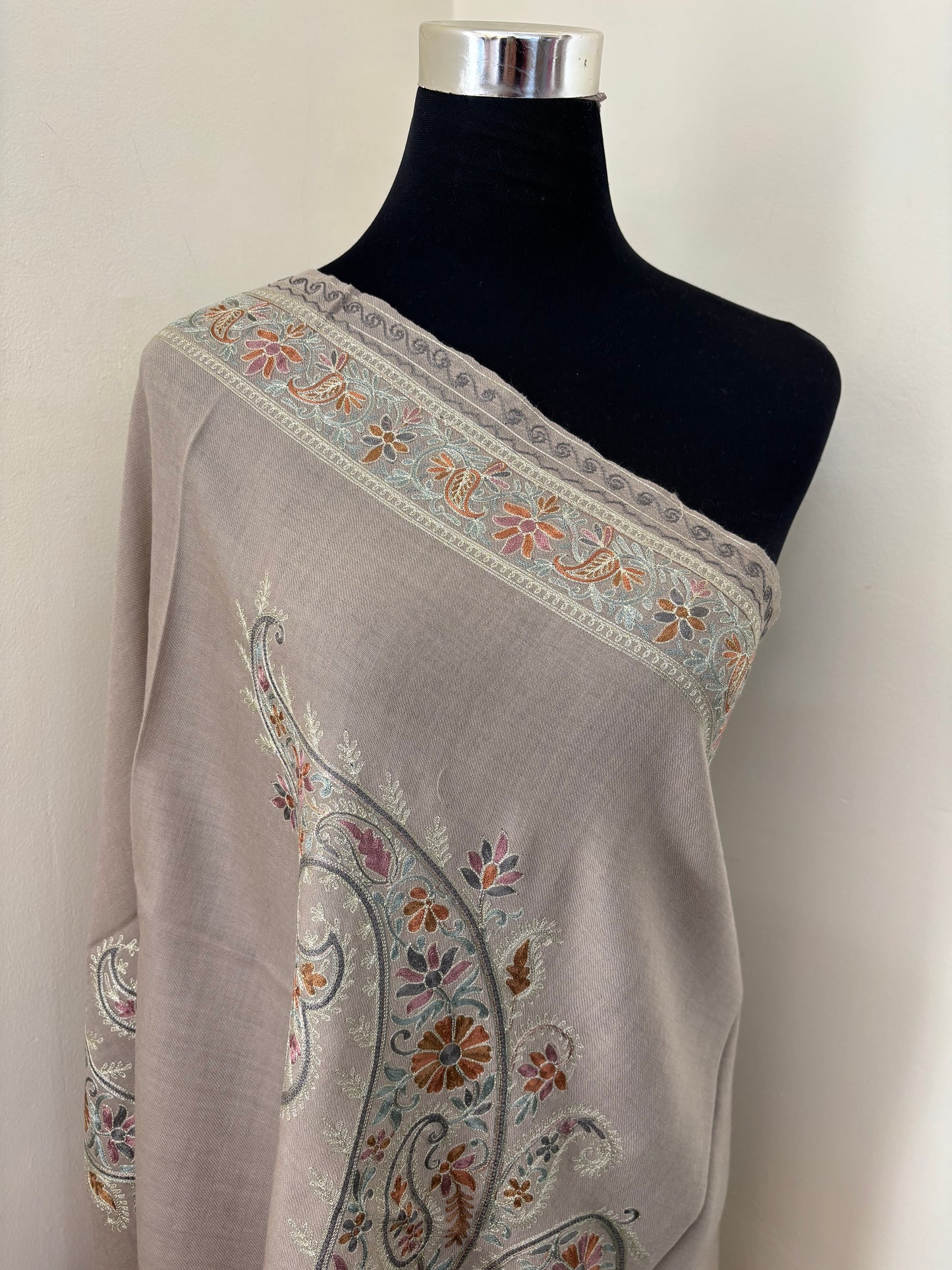 Faun Silk Thread Ambi Aangan Embroidered Fine Semi Pashmina stole