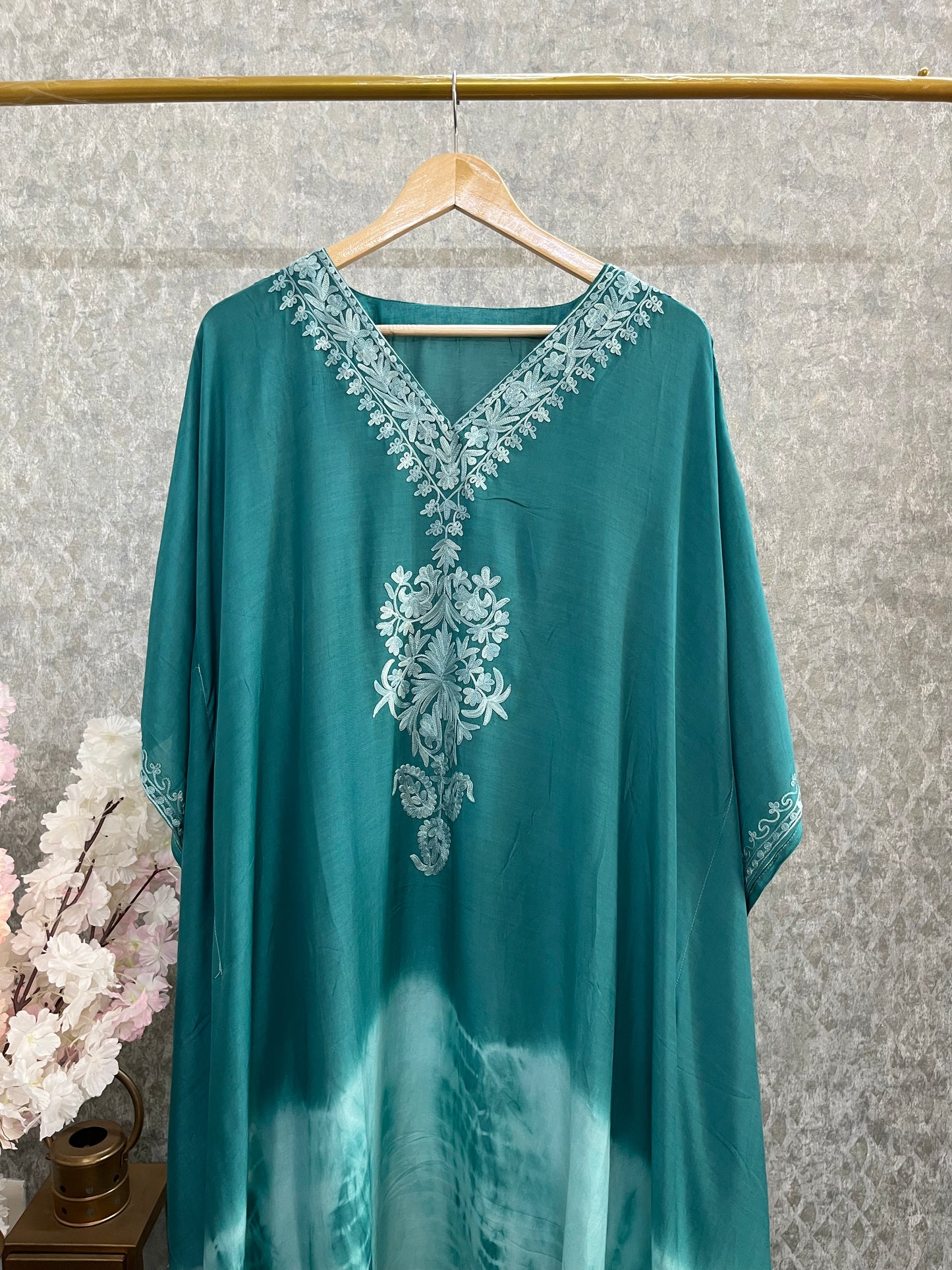 Green Muslin Cotton Kashmiri Kaftan