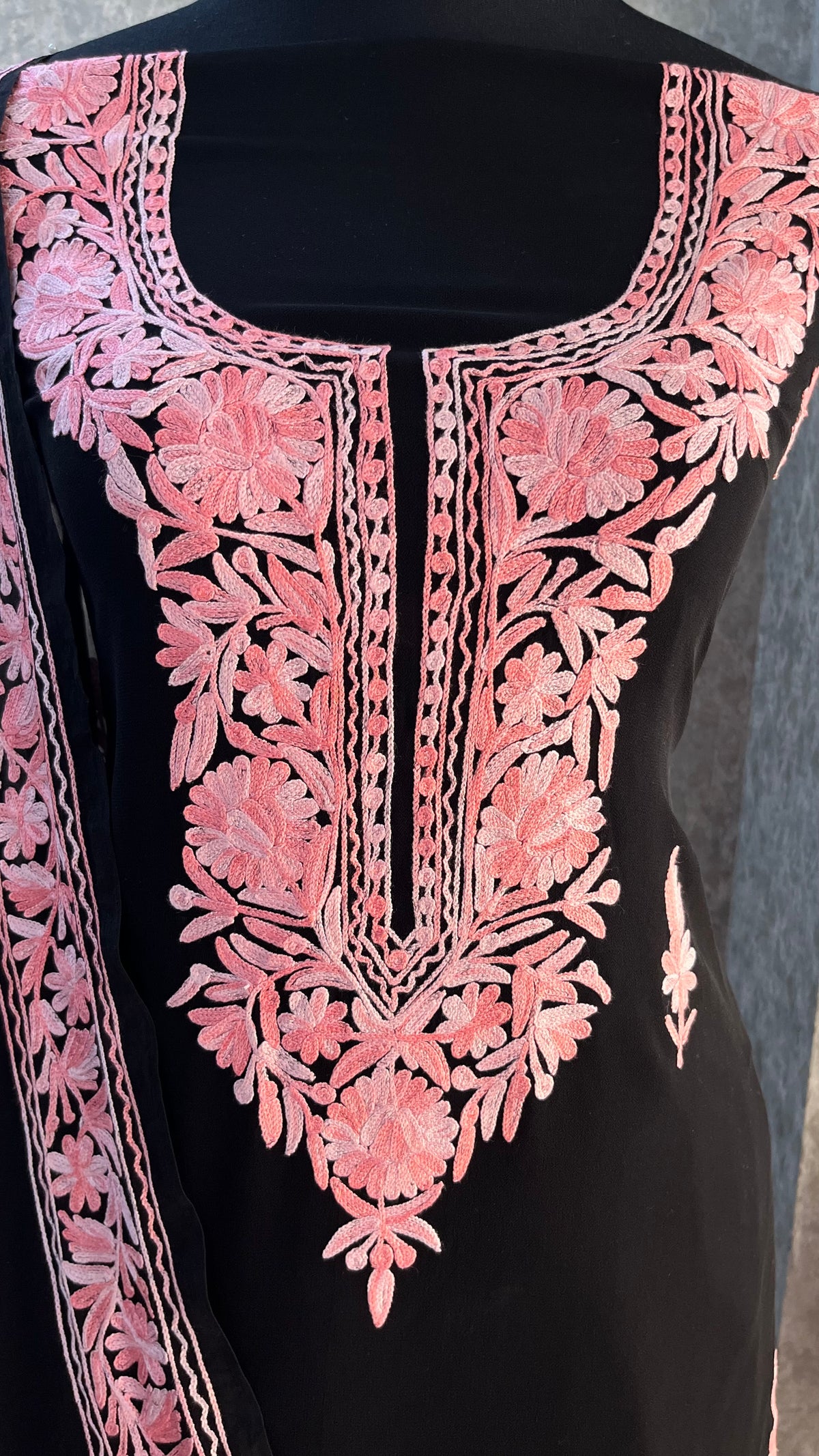 Georgette Black 3 Pc Kashmiri Suit