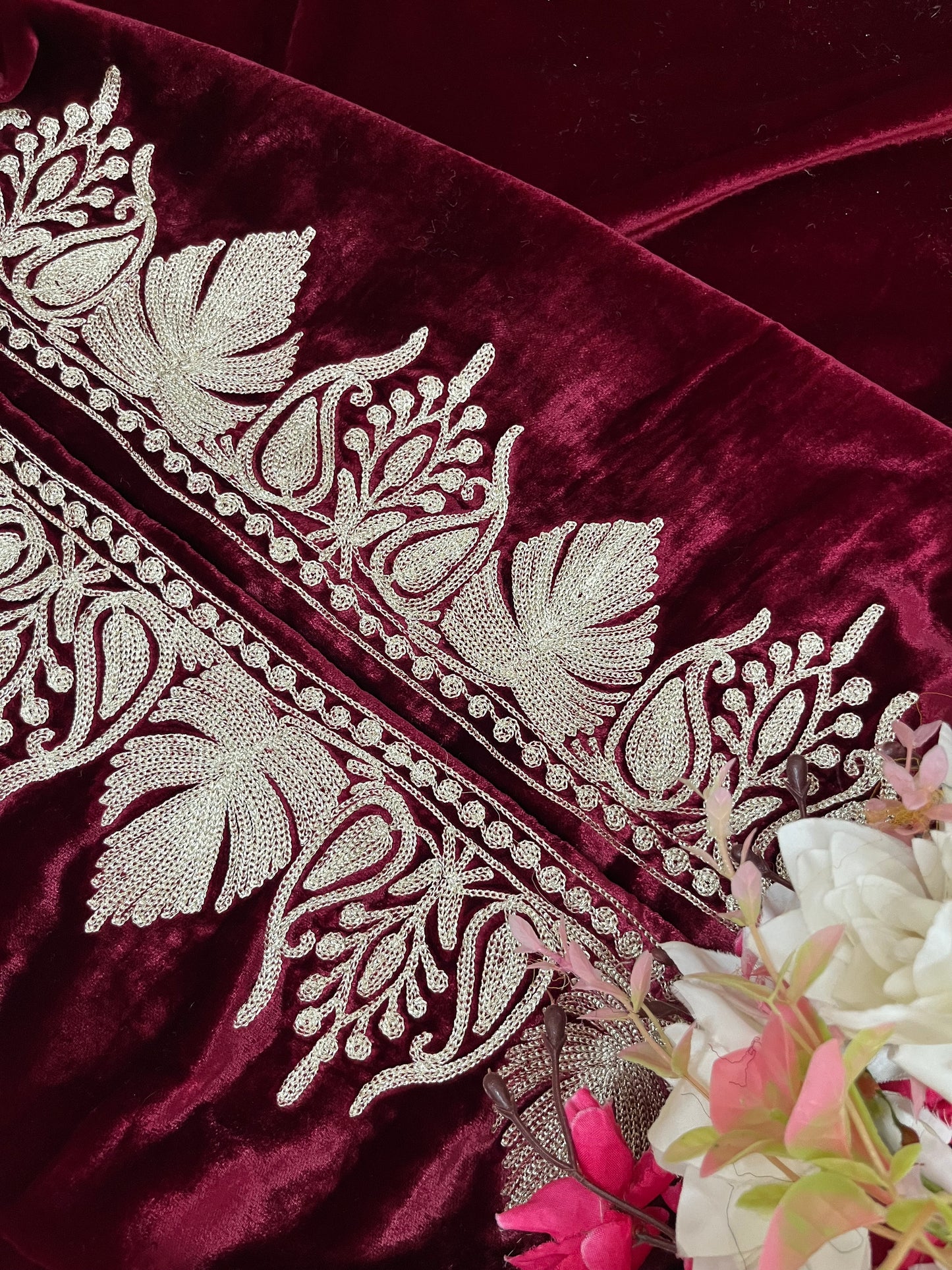 Maroon Tilla Makhmal 3pc Suit