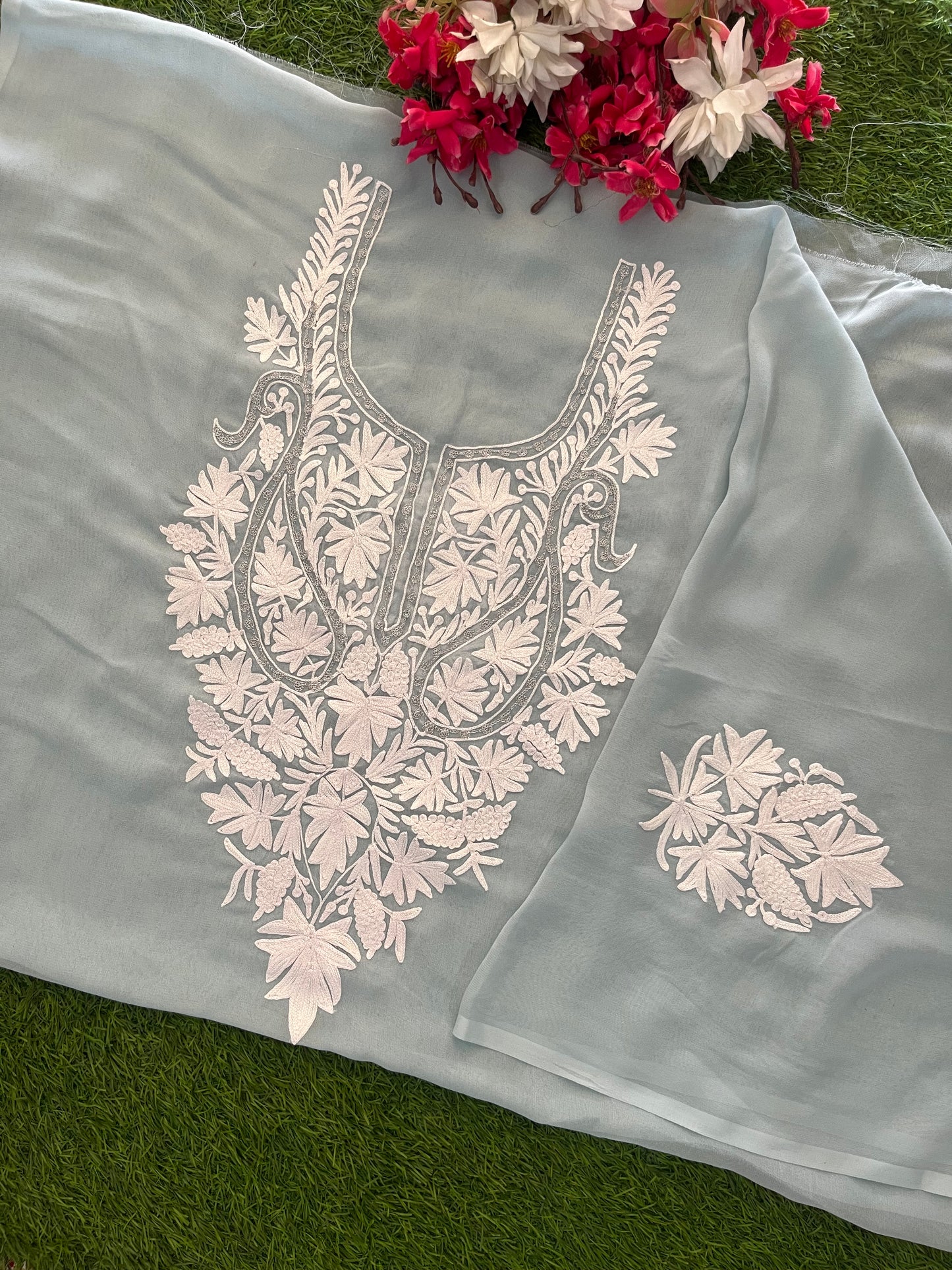 Soft Blue Georgette Kashmiri Kurta Material