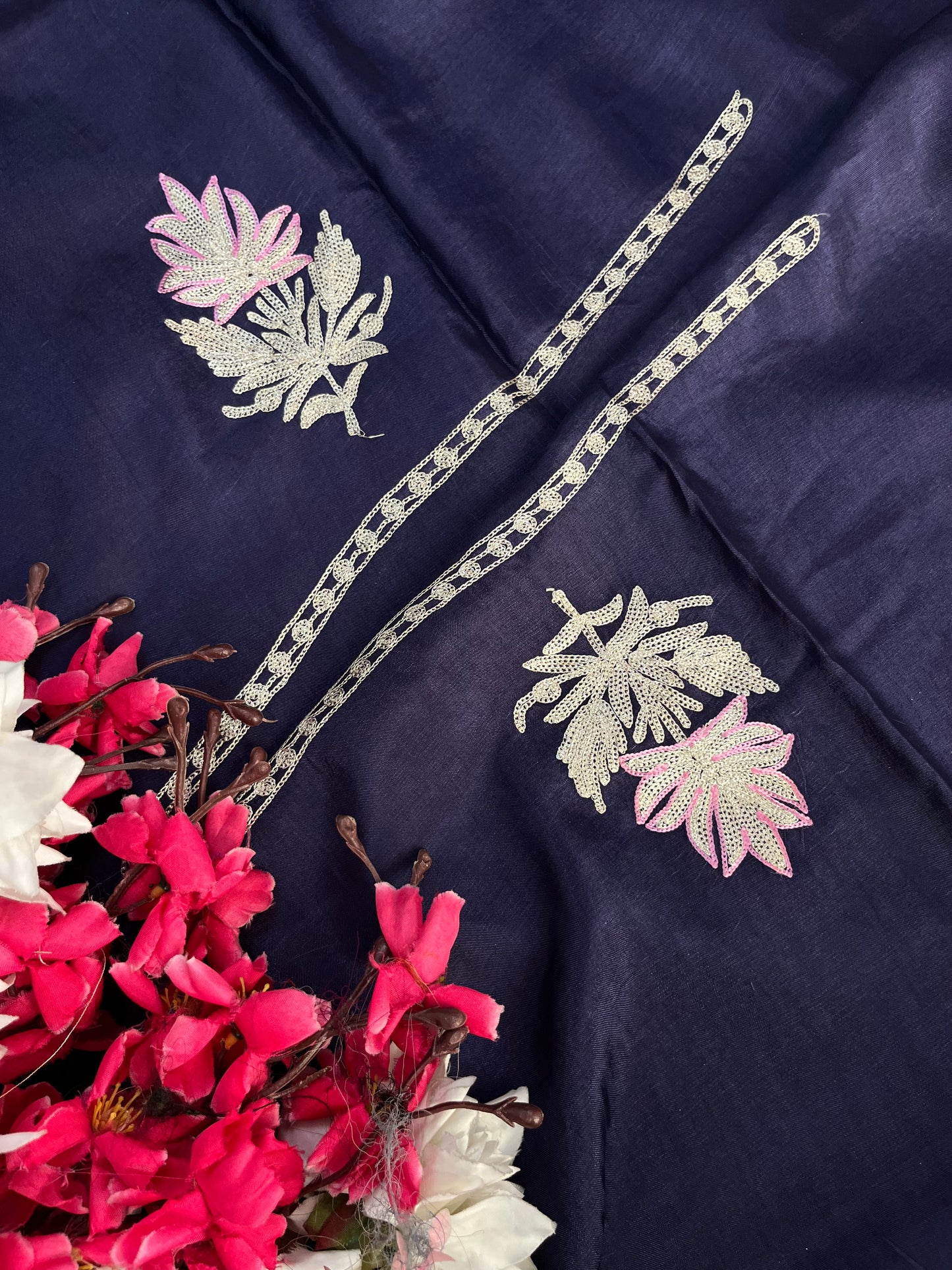 Navy Blue Silk Tilla Kashmiri Suit
