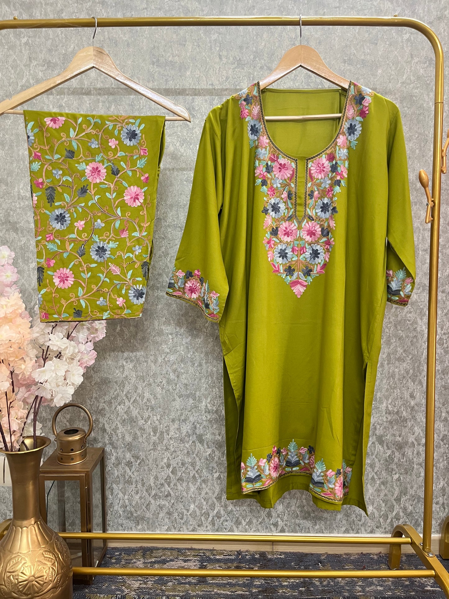Heena Green Cotton Stitched Co-ord Set(46)