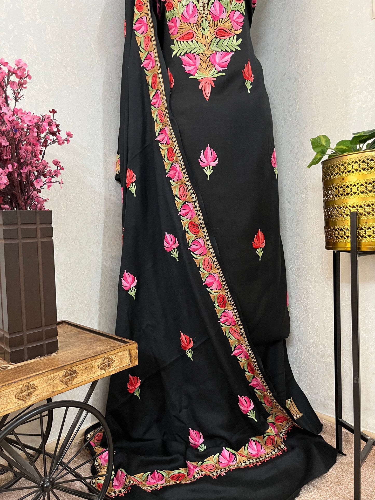 Black Pure Wool Aari Embroidered 3pc Suit Stole