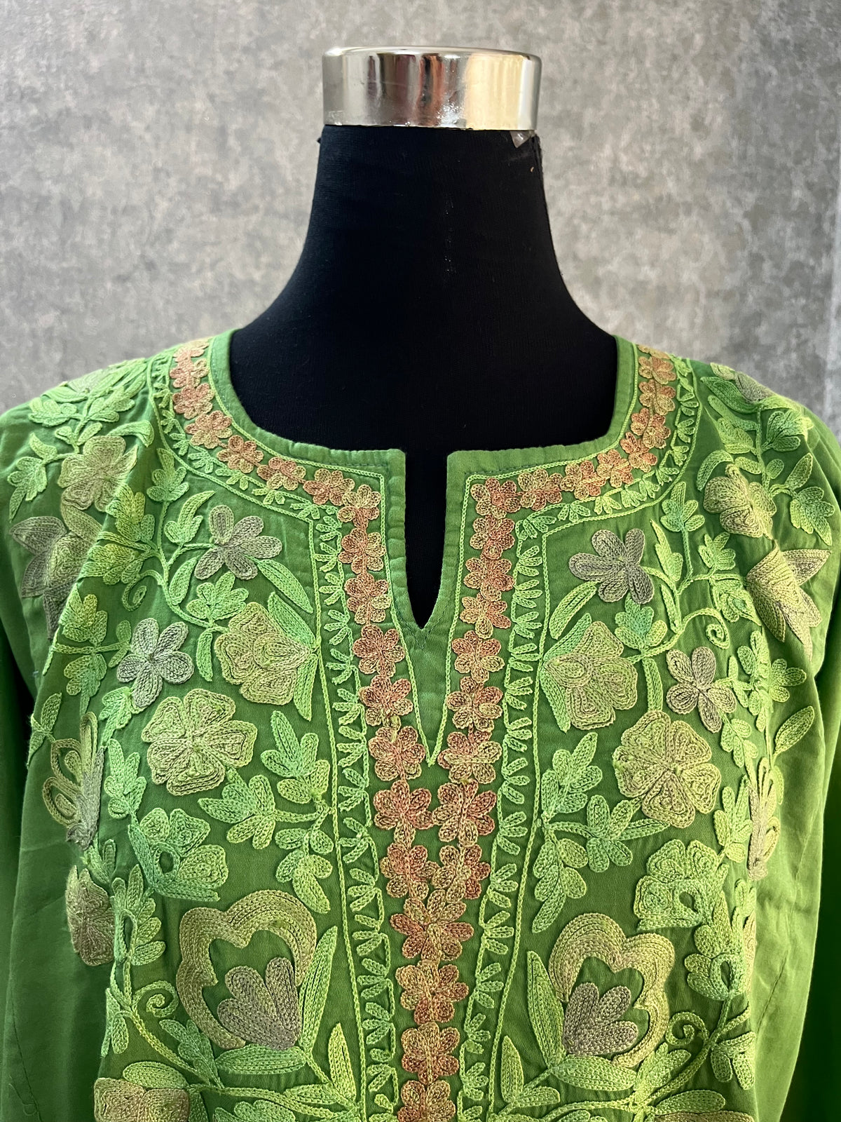 Lawn Green Cotton Front Jaal Pheran Set  Size(44)