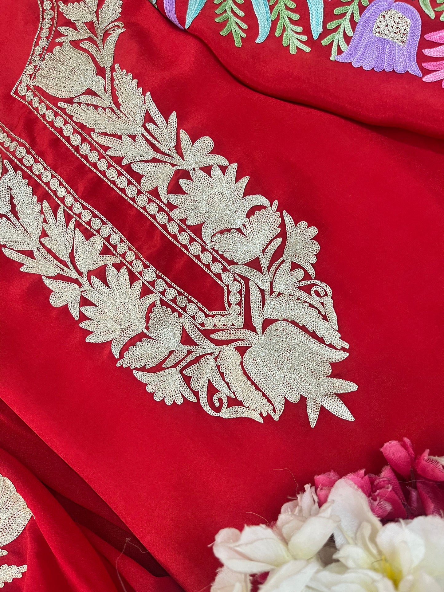 Kalaa’ Red Crape Kashmiri Suit