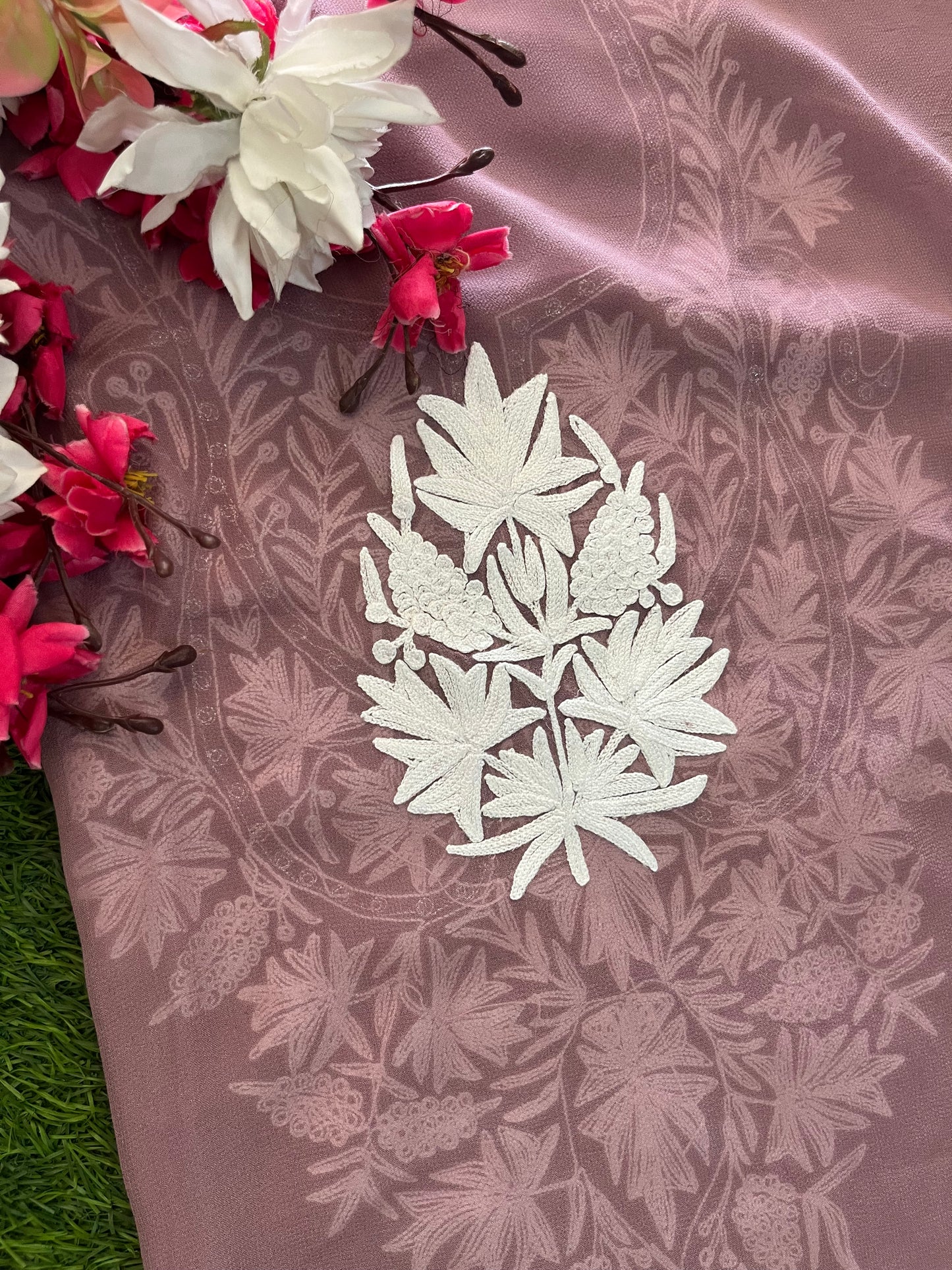 Lilac Georgette Kashmiri Kurta Material