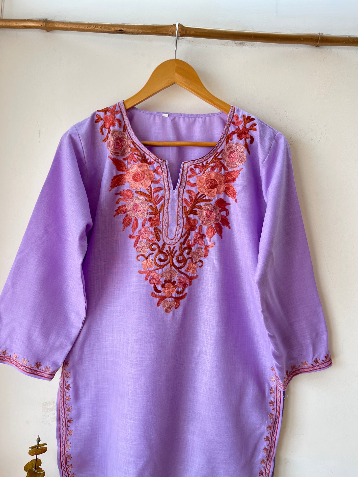 Lavender Cotton Aari Work Kurti