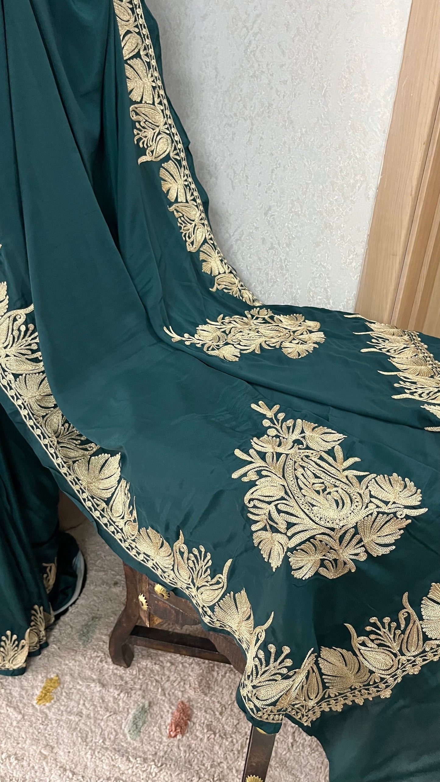 Green Crape Kashmiri Tilla Saree