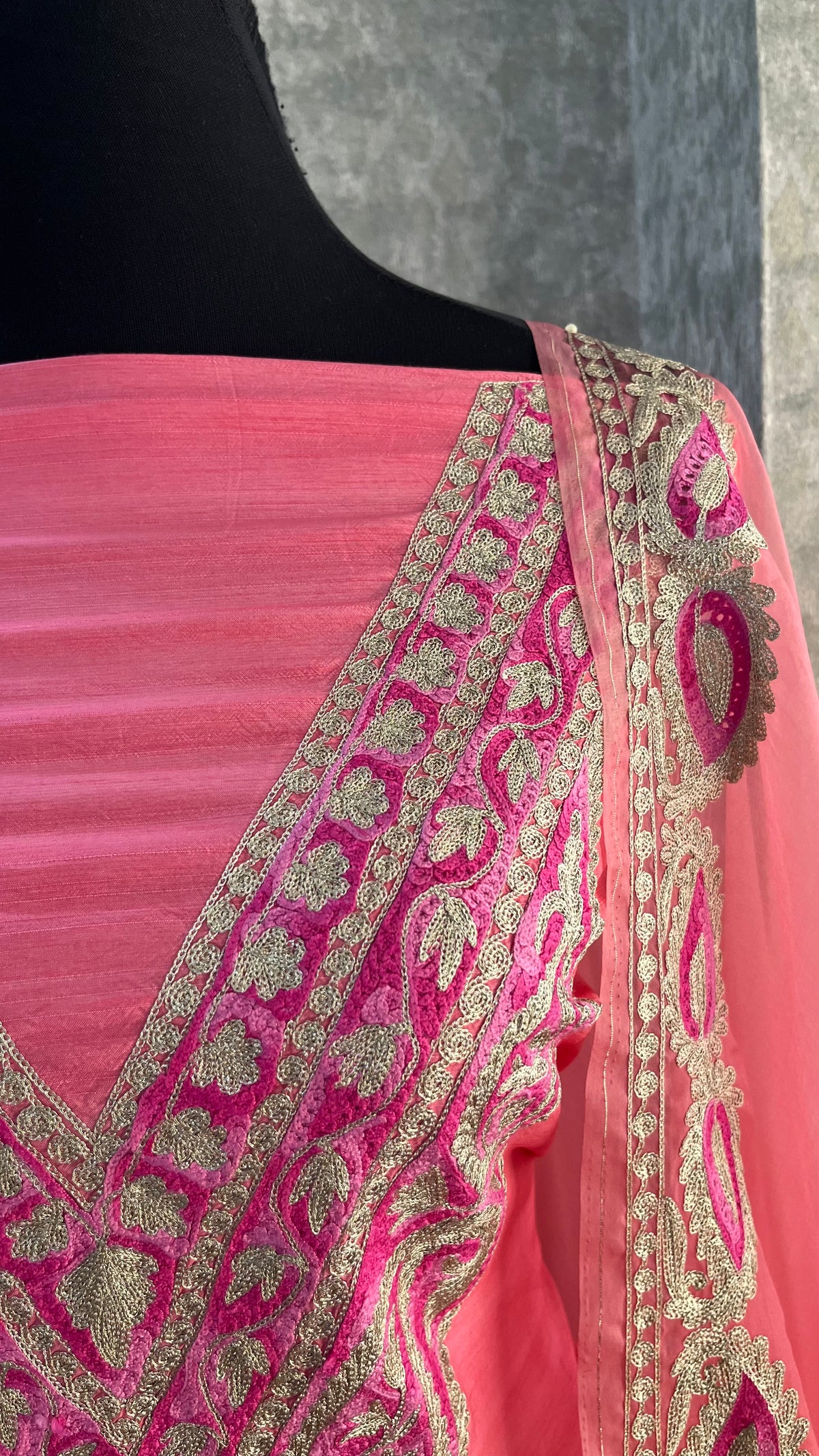 Bubbly Pink Russian Silk Kashmiri Suit