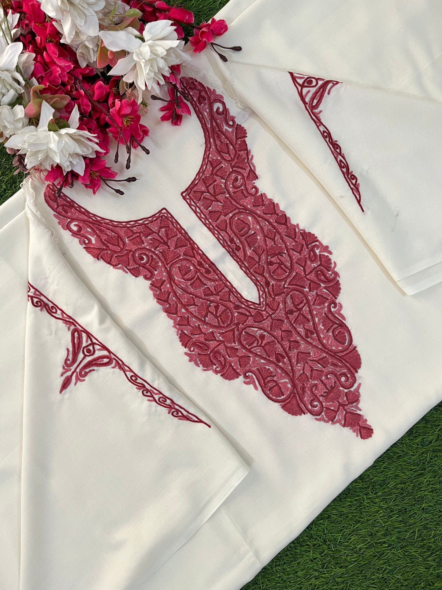 Off White Cotton Cord Set (Hand Embroidered)