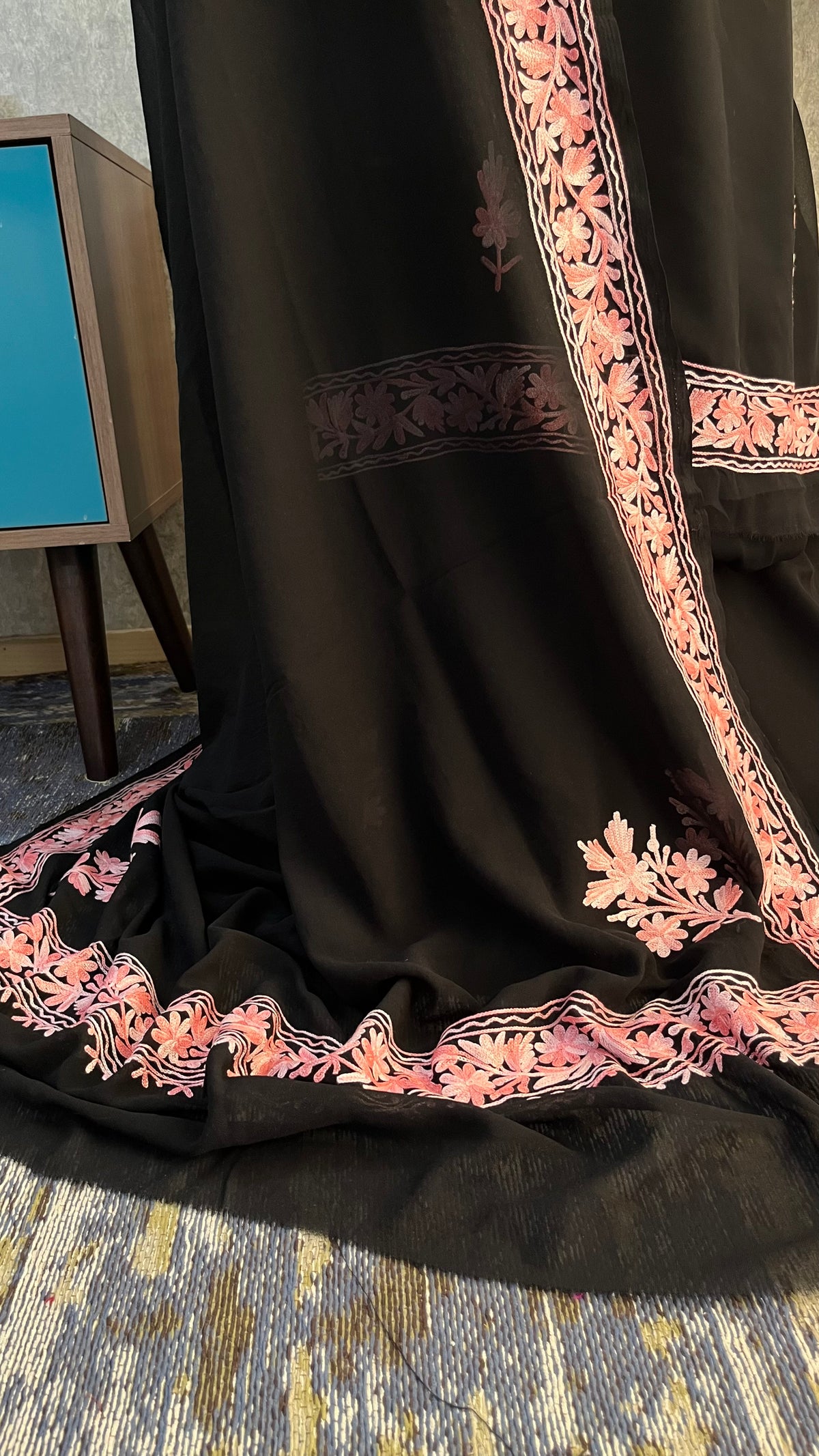 Georgette Black 3 Pc Kashmiri Suit