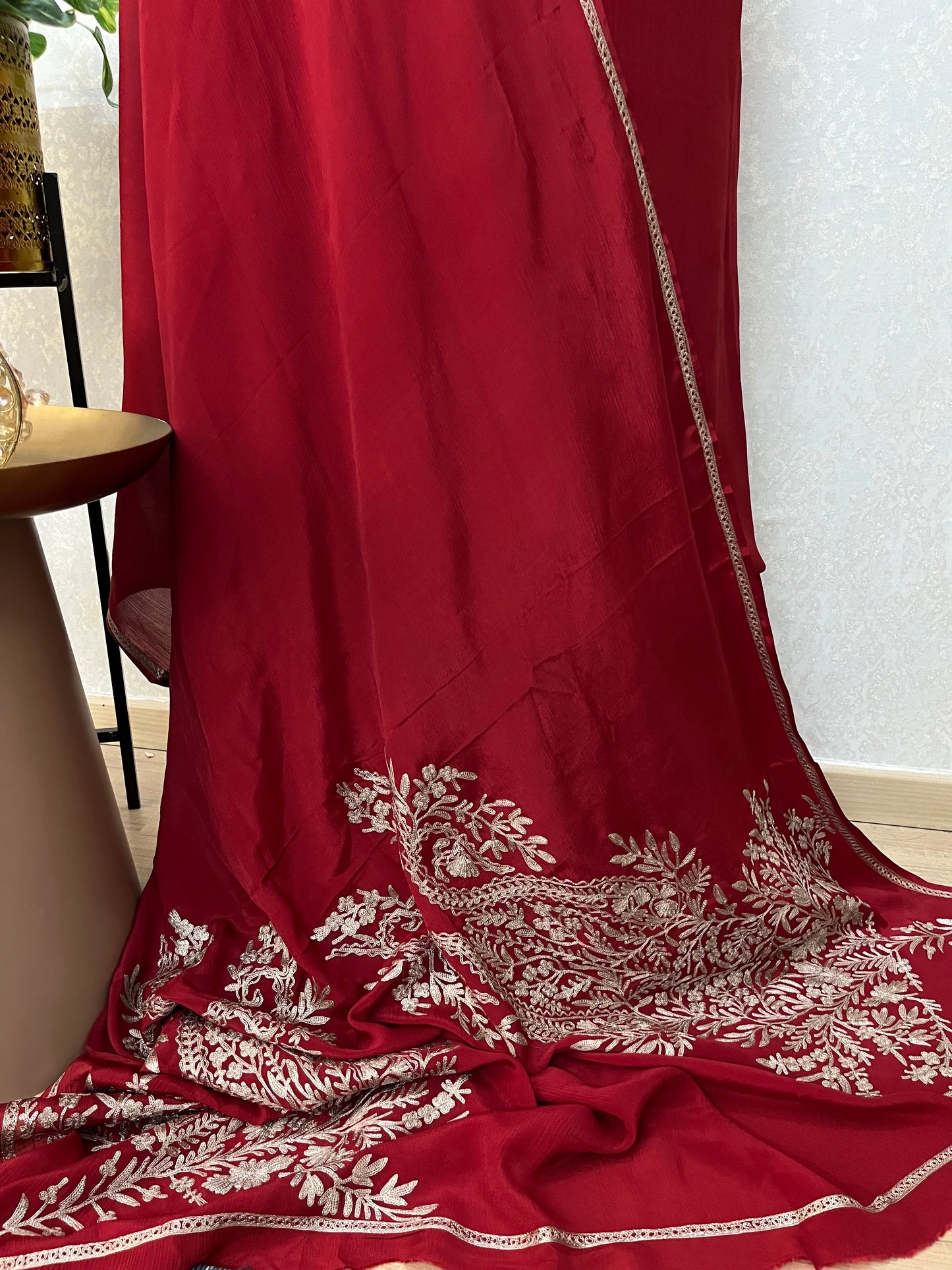 Maroon Pure Chinon 3 Pc Heavy Kashmiri Suit