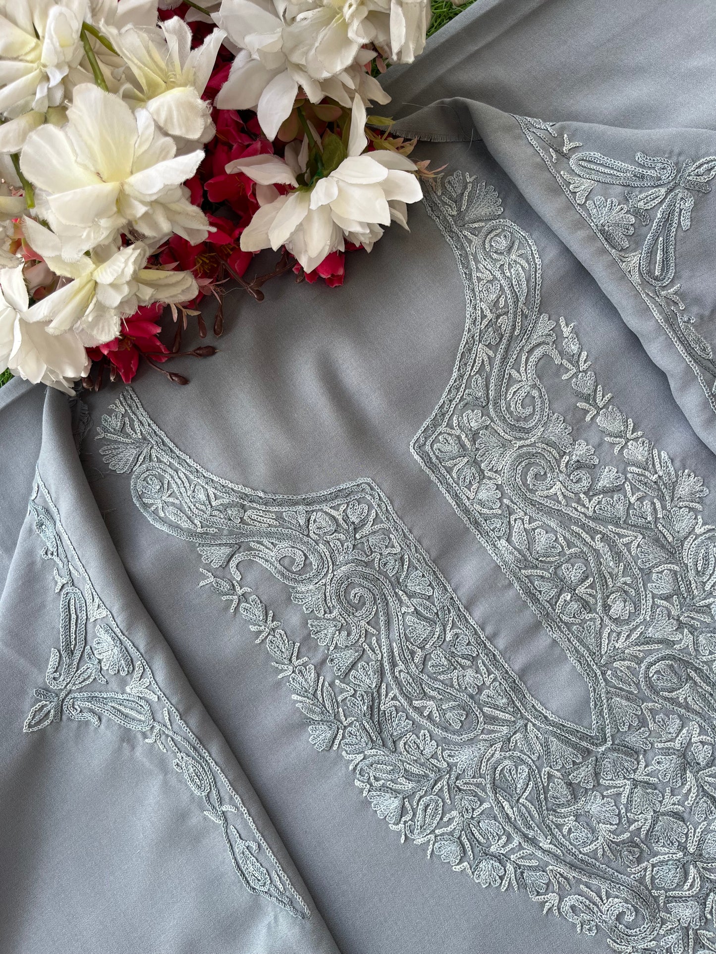 Grey Cotton Two Piece Suit (Hand Embroidered)