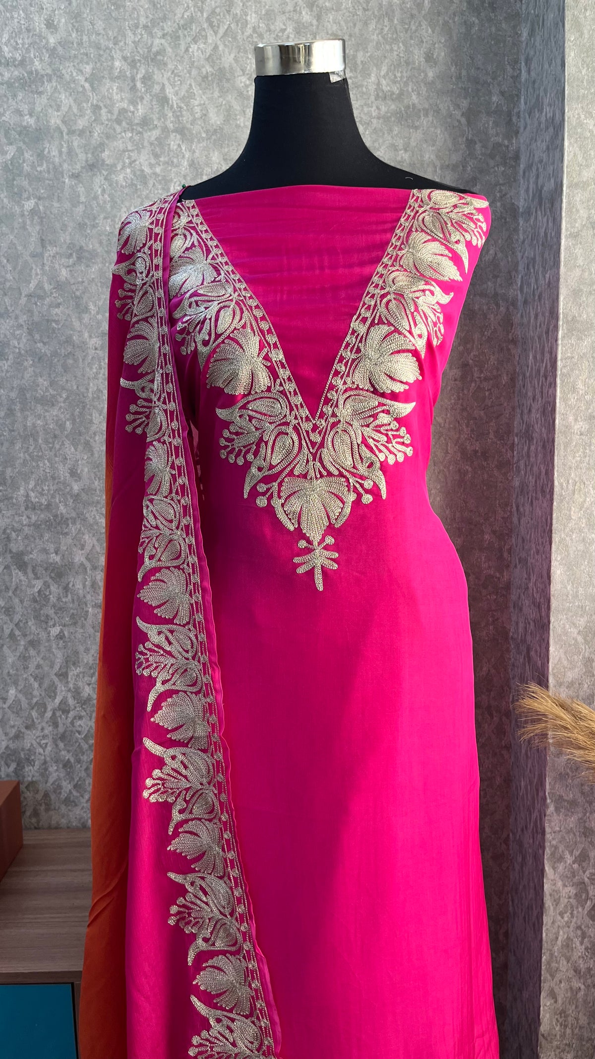 Hot pink Sanam Silk Kashmiri Suit