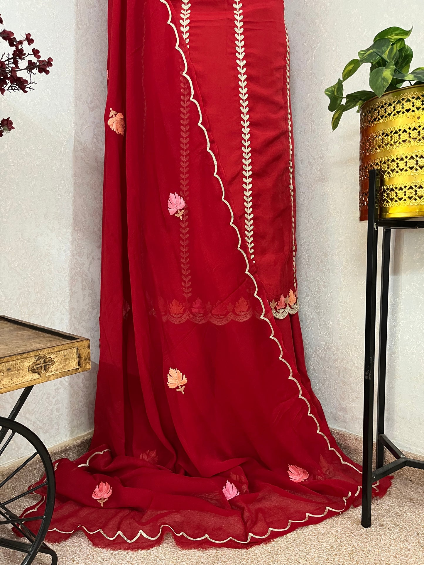 Sanam’ Maroon Silk Aari Embroidered Suit material