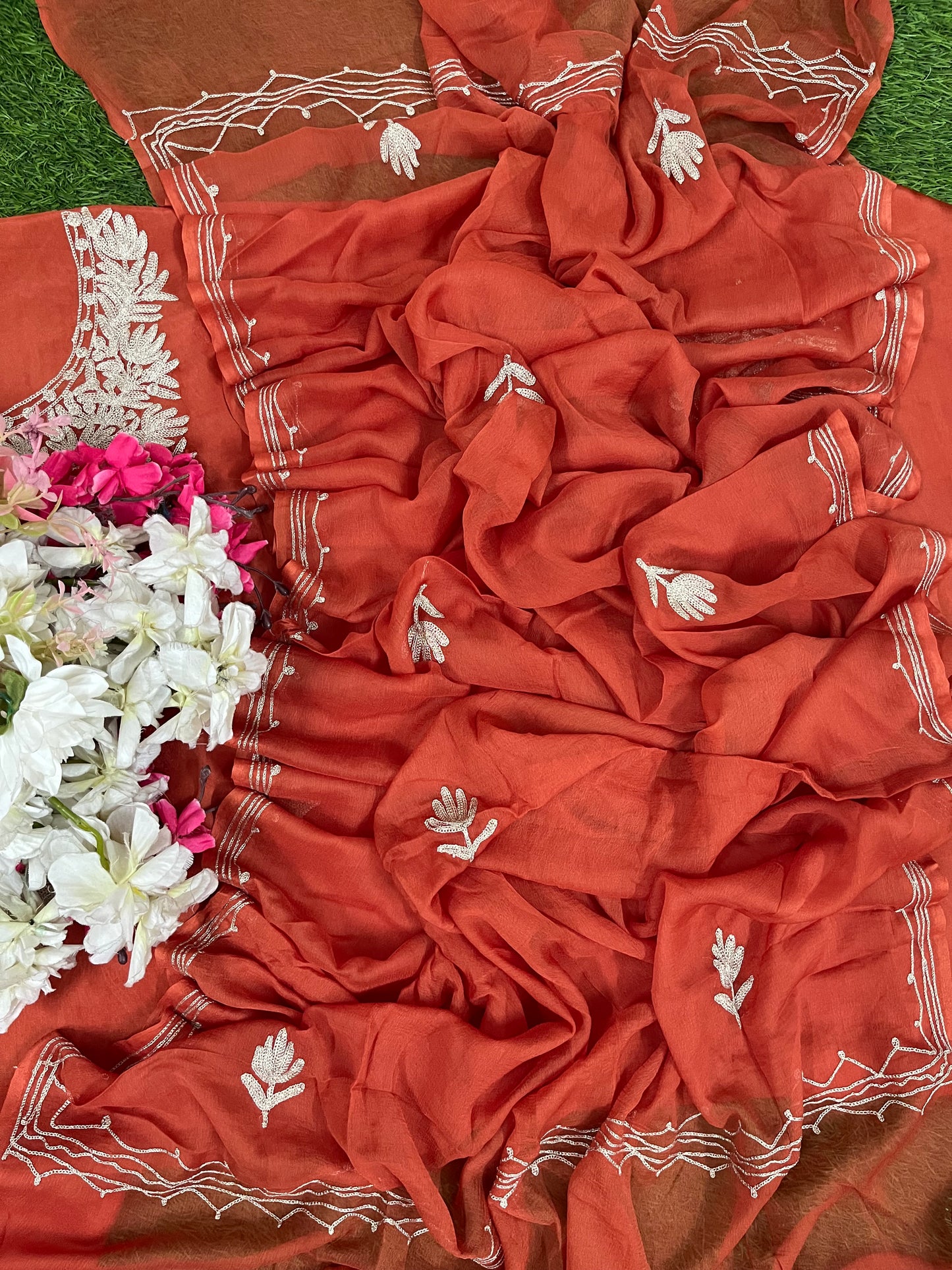 Soft Orange Silk Tilla Kashmiri Suit
