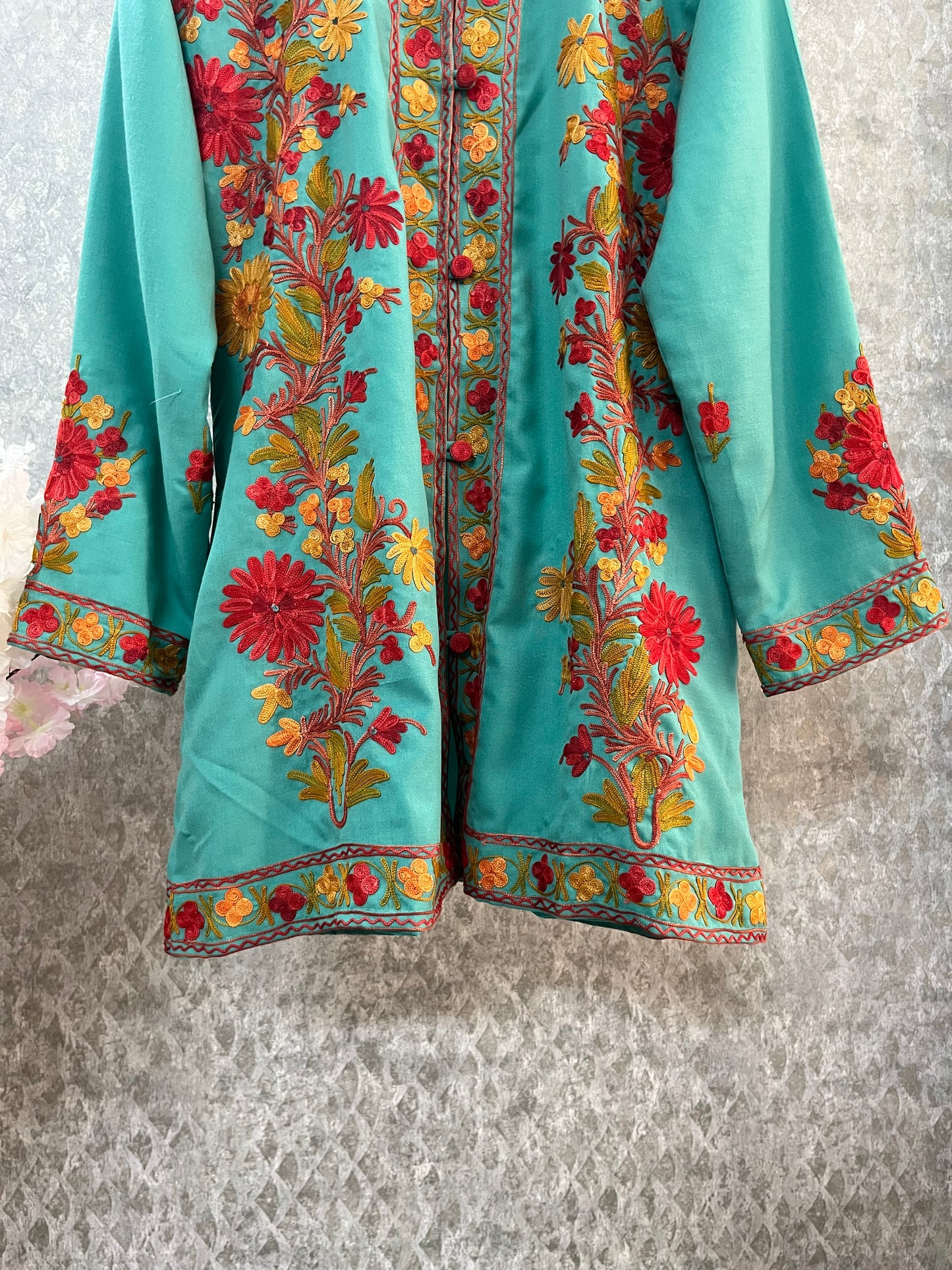 Sea Green Cotton Aari Work Jacket