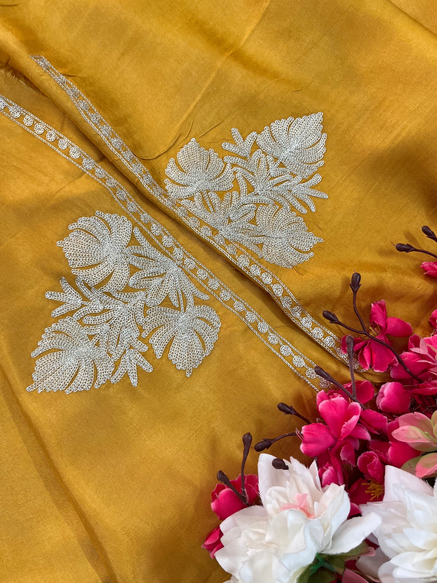 Golden Yellow Silk Tilla Kashmiri Suit