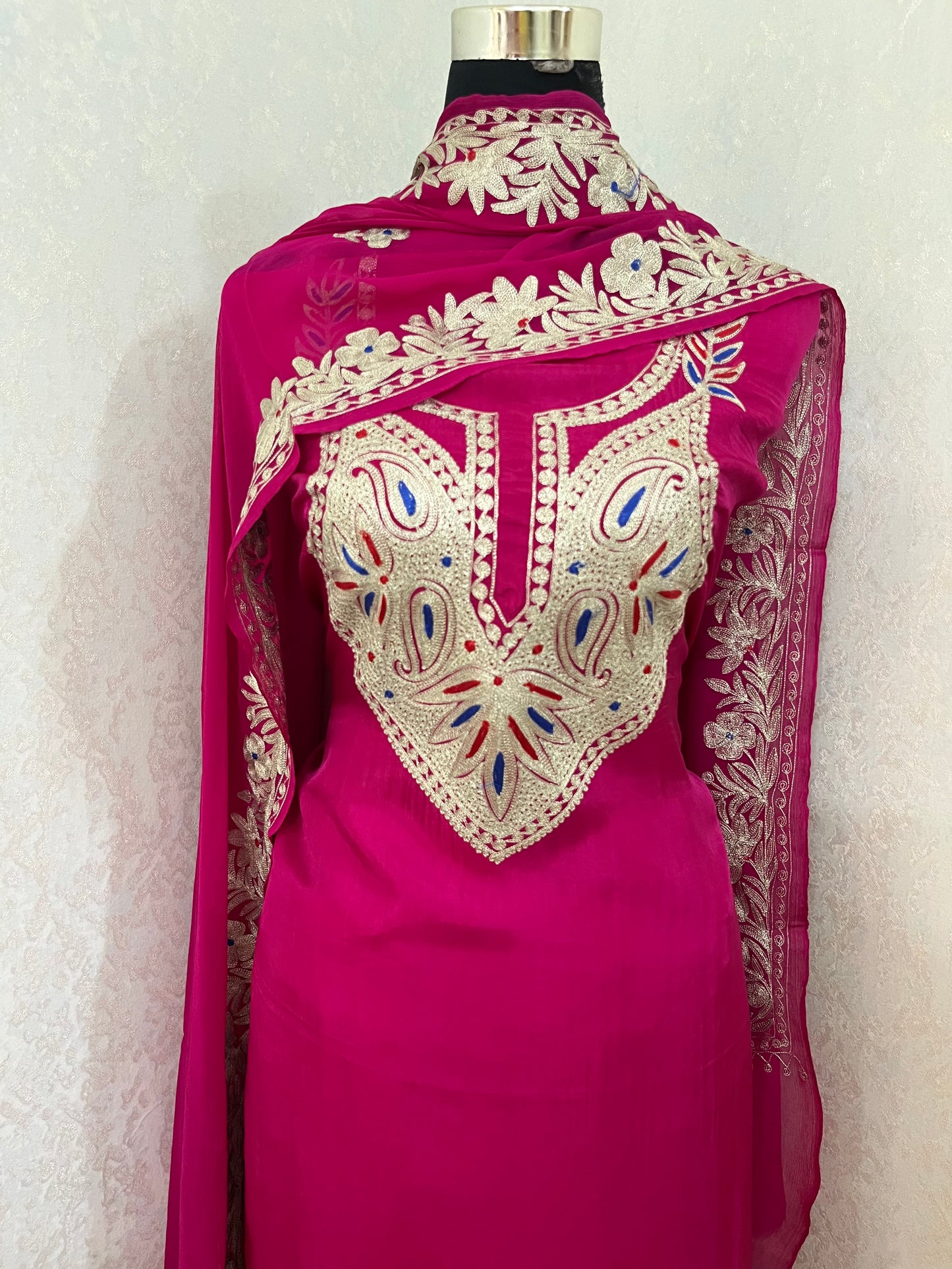 Hot Pink Opada Silk Kashmiri Suits