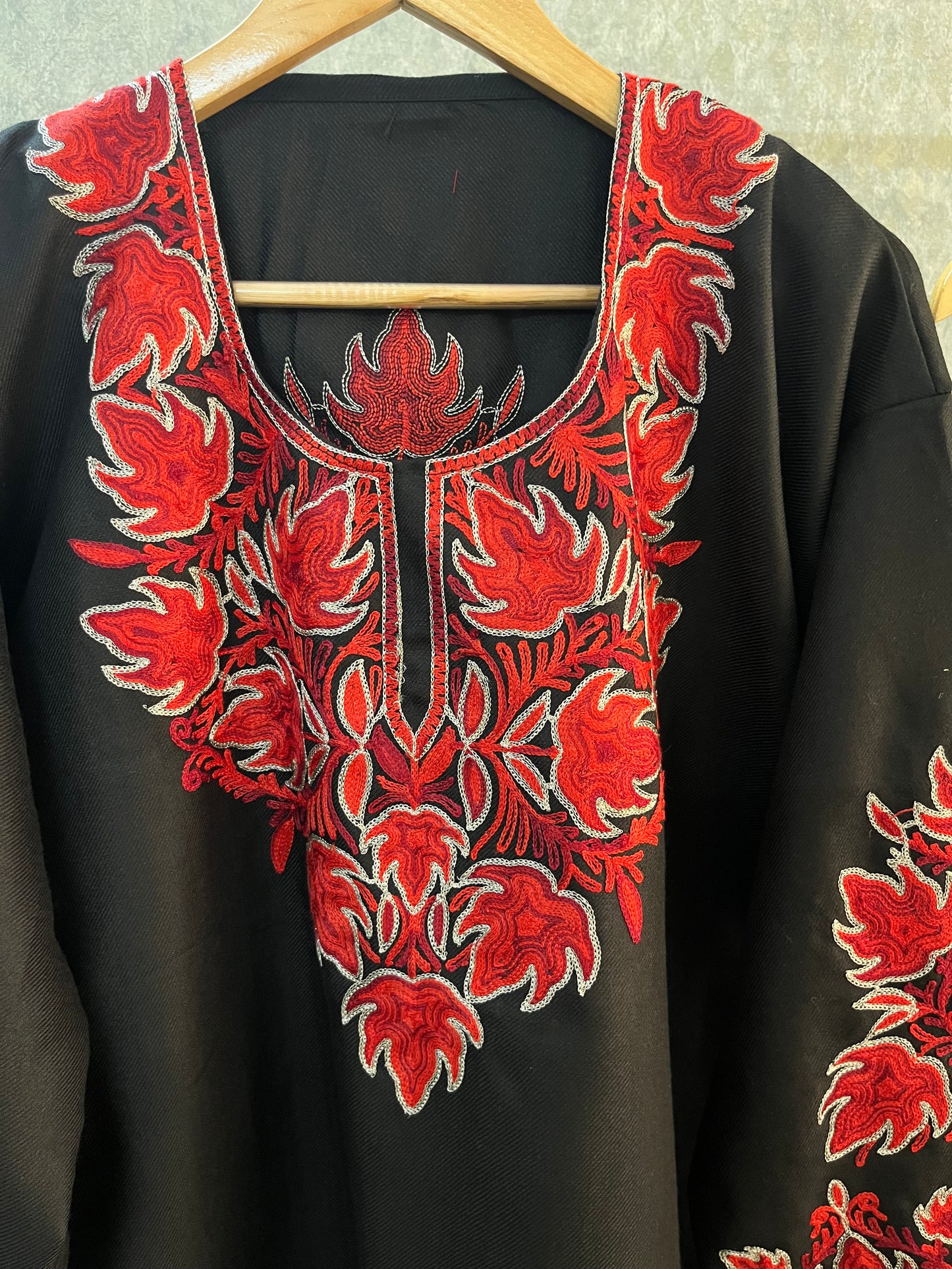 Black Woollen Kashmiri Co-Ord Set ( Size 46)