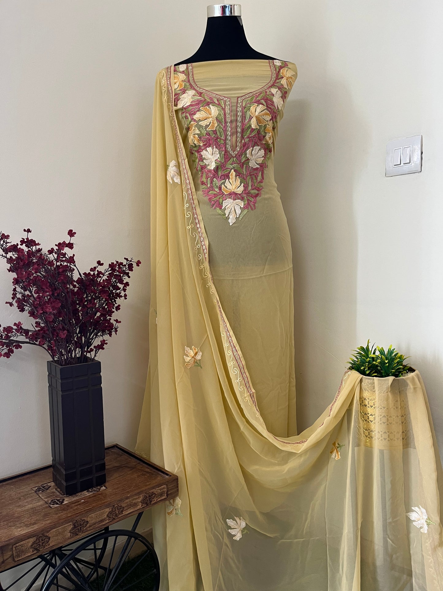 Golden Yellow Georgette Shirt and Dupatta Aari Embroidered Suit