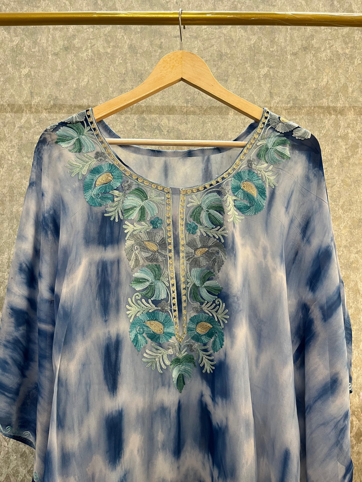 Ice Blue Pure Georgette Shibori Kaftan (44)