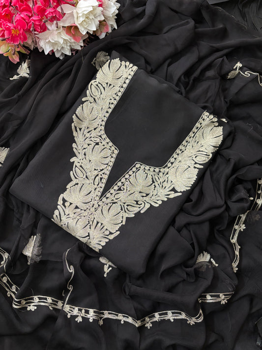 Sanam’ Black Silk Tilla Kashmiri Suit