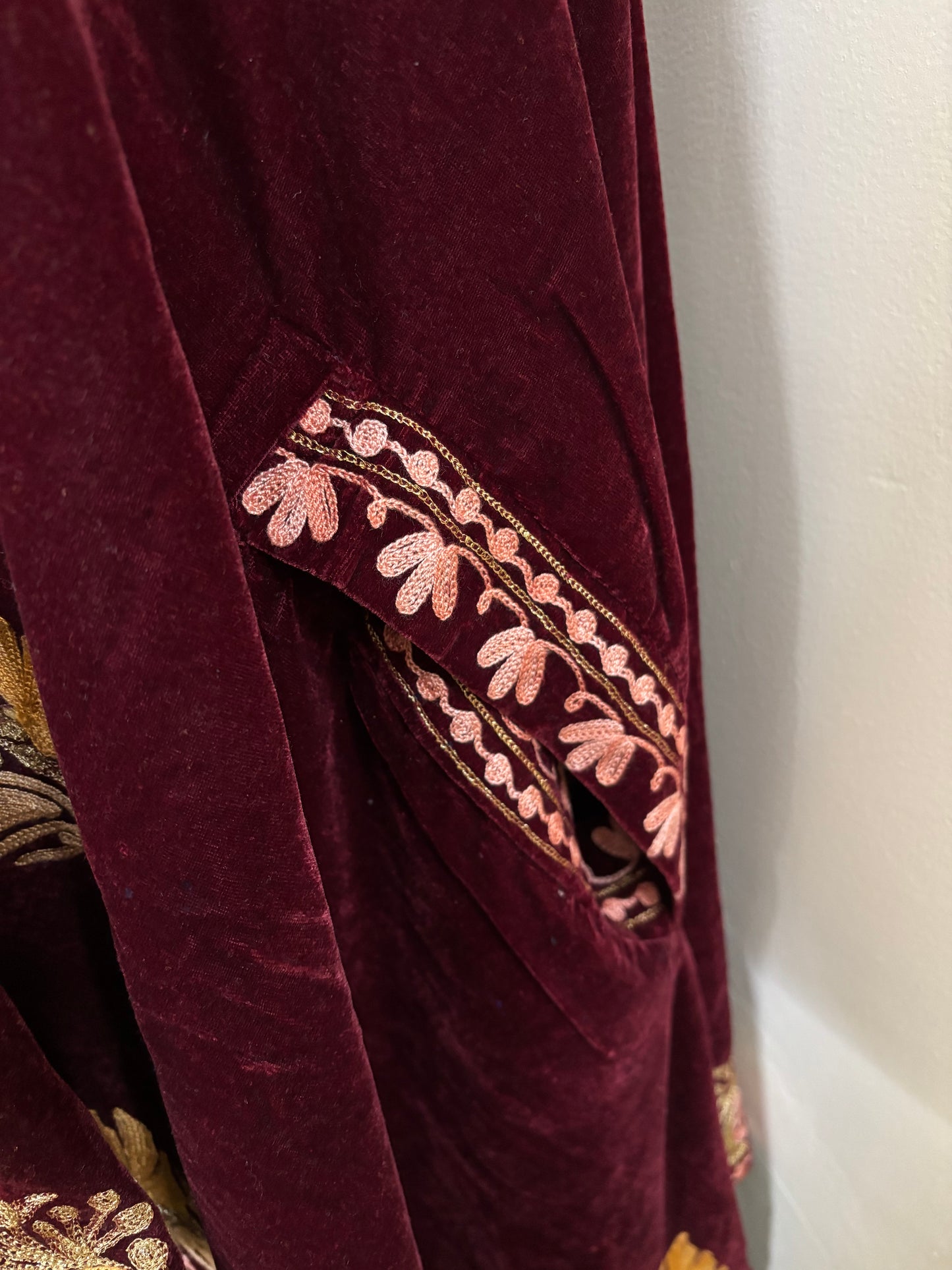 Maroon Aari Embroidered Velvet Cape