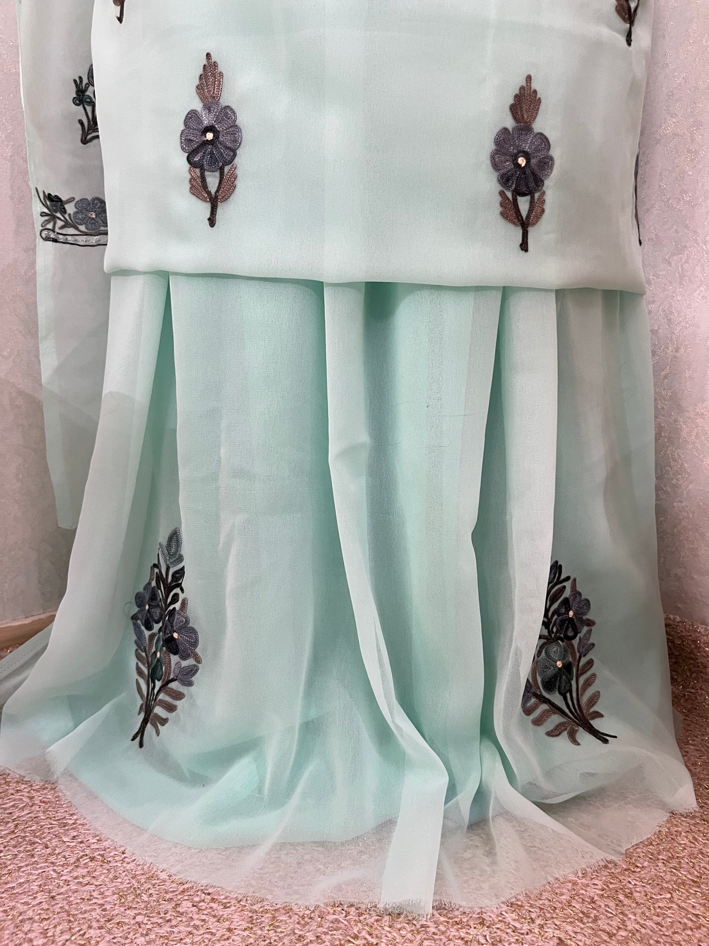 Mint Green Georgette 3Pc Kashmiri Suit