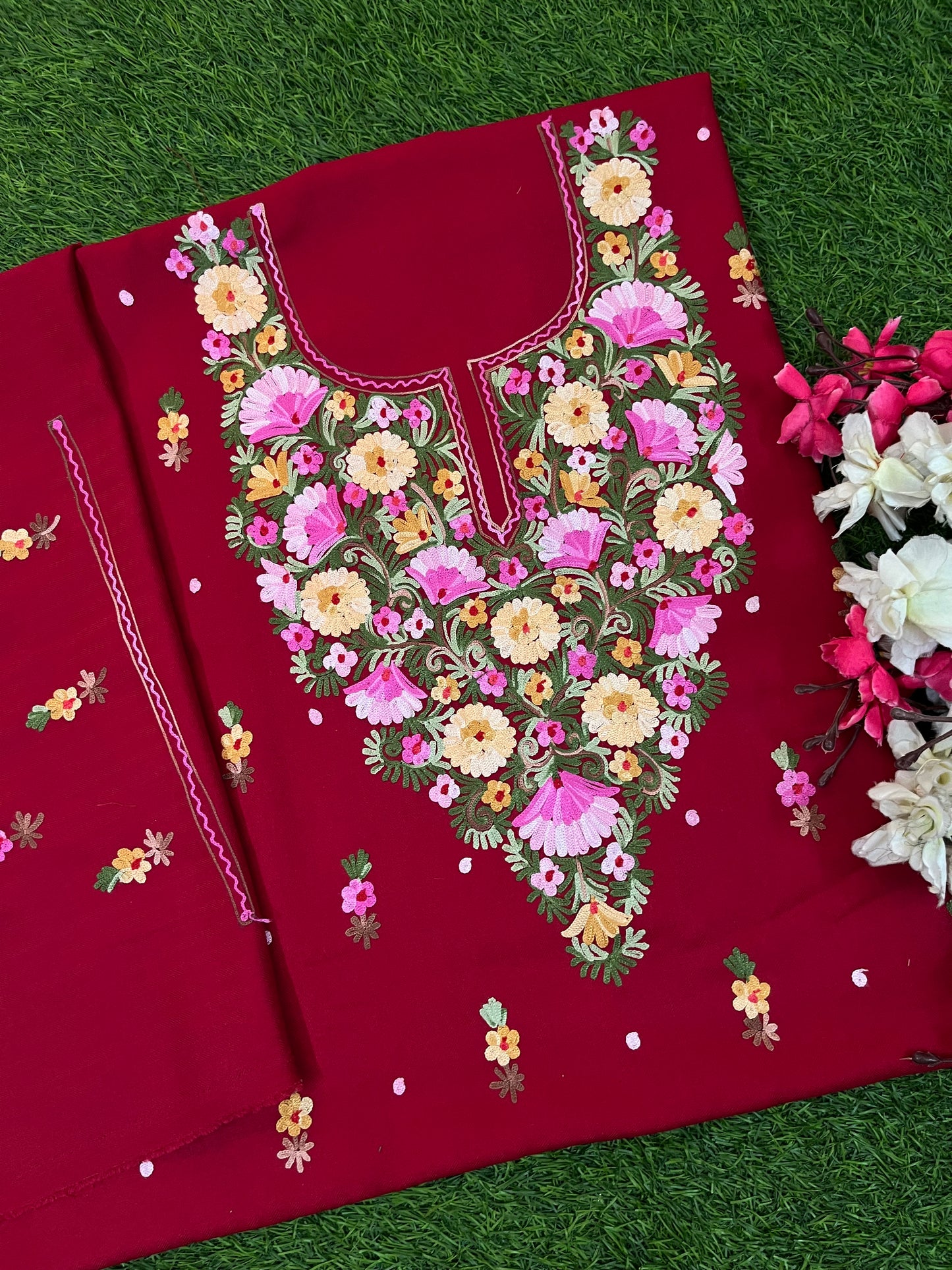 Maroon Woollen Aari Embroidered 3pc suit