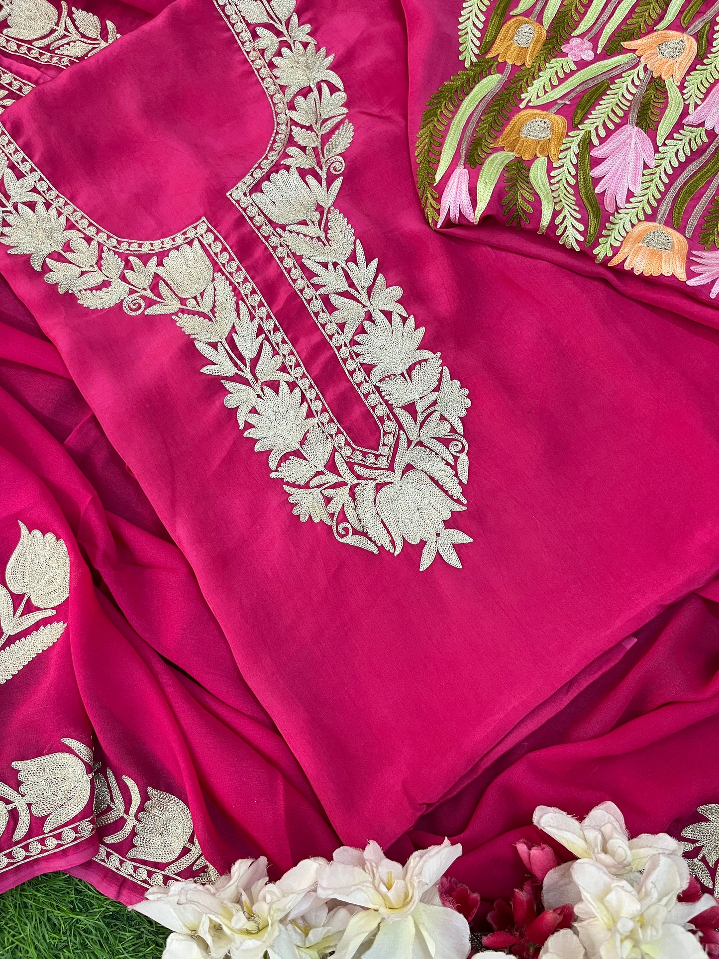 Kalaa’ Fuchsia Pink Crape Kashmiri Suit