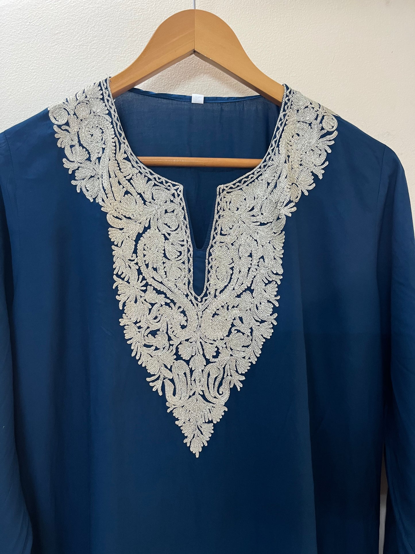 Blue Cotton Tilla Embroidered Stitched Kurta