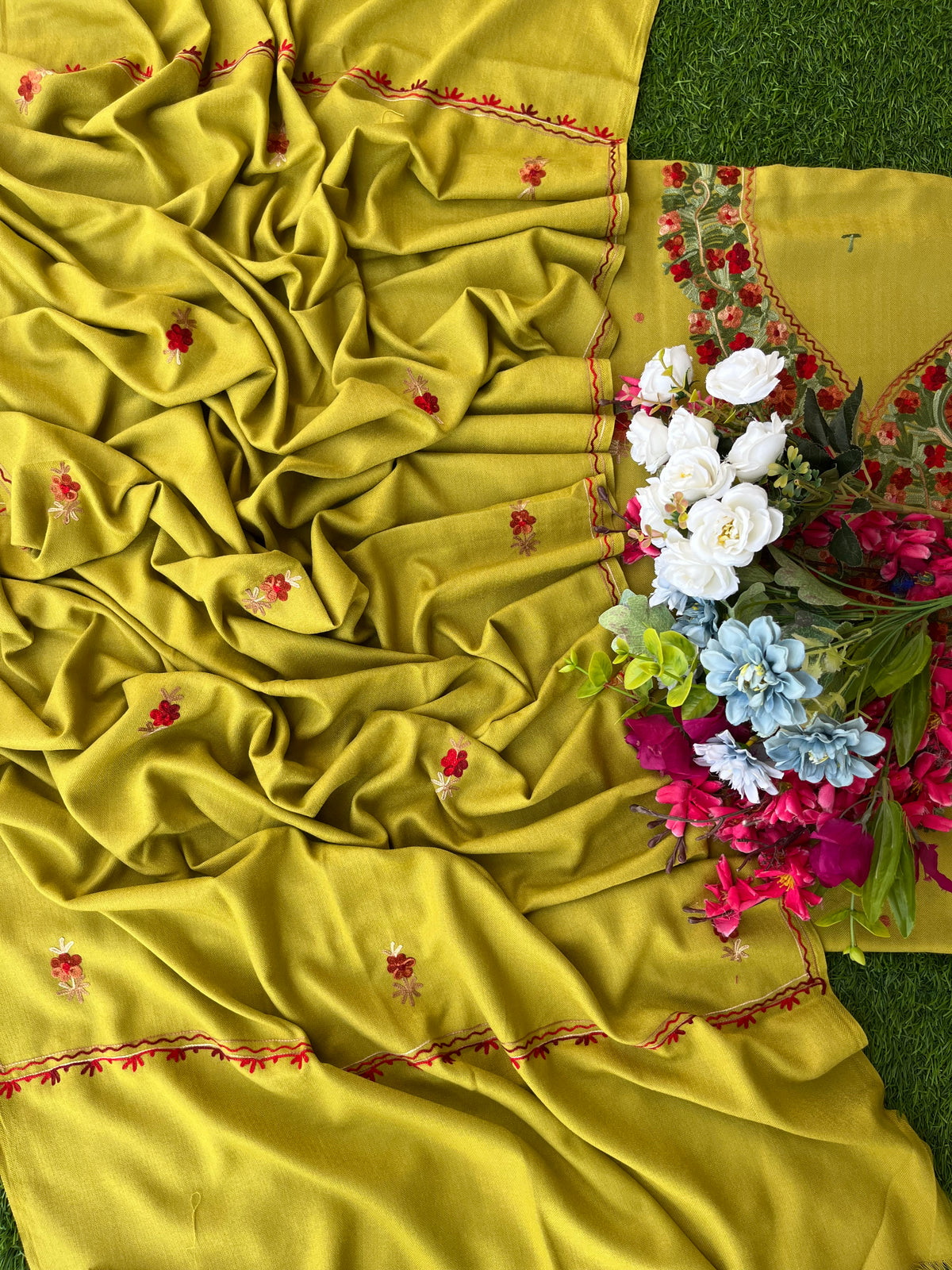 Lime Green Woollen Aari Embroidered 3pc suit
