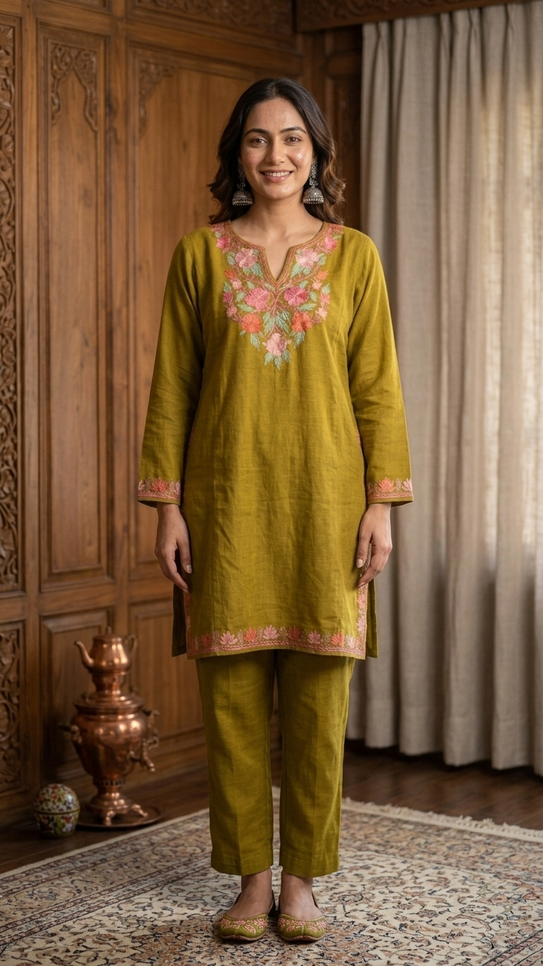 Henna Color Cotton Pheran Set (Free Size)