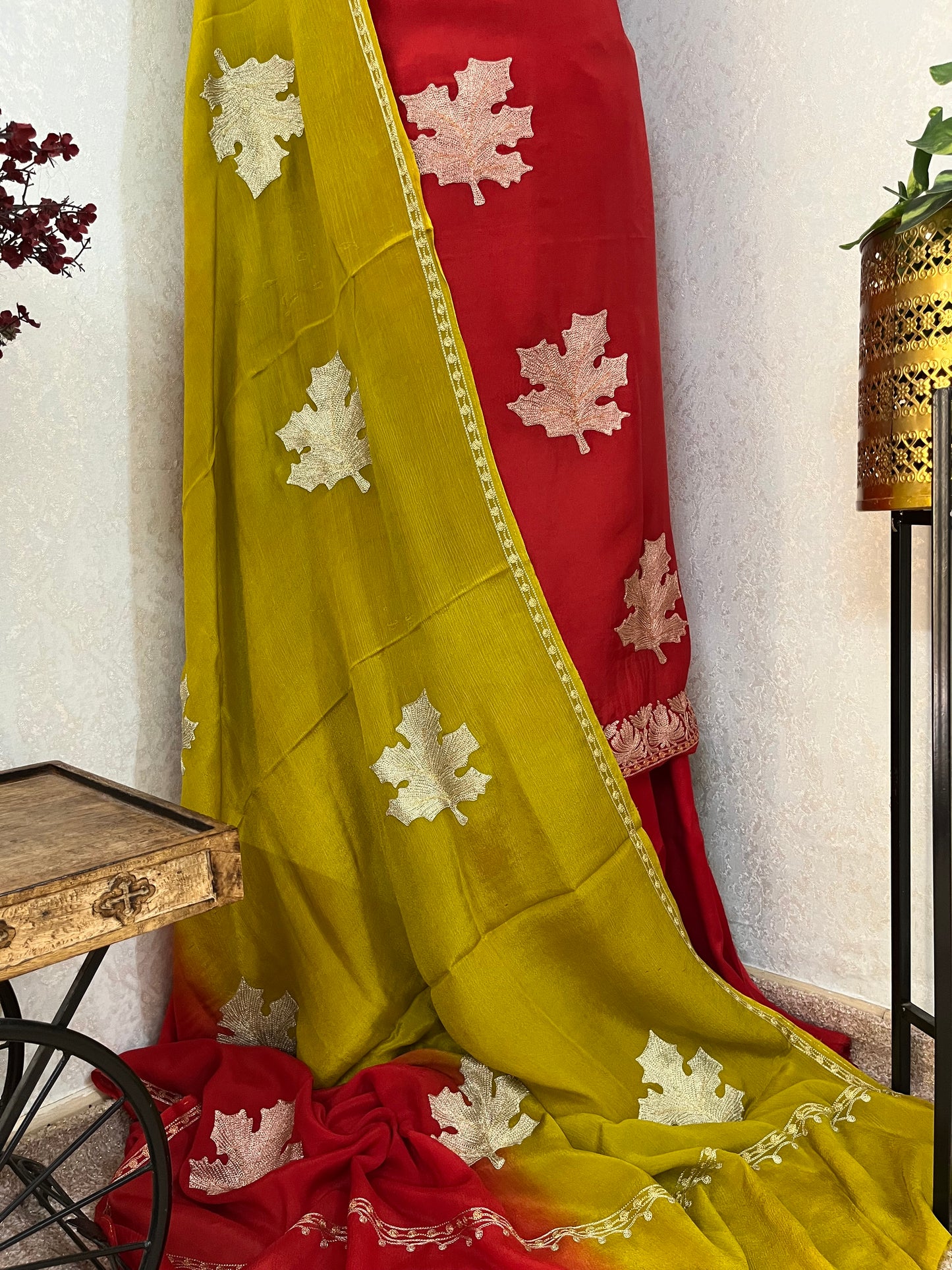 Red Sanam Silk Kashmiri Suit