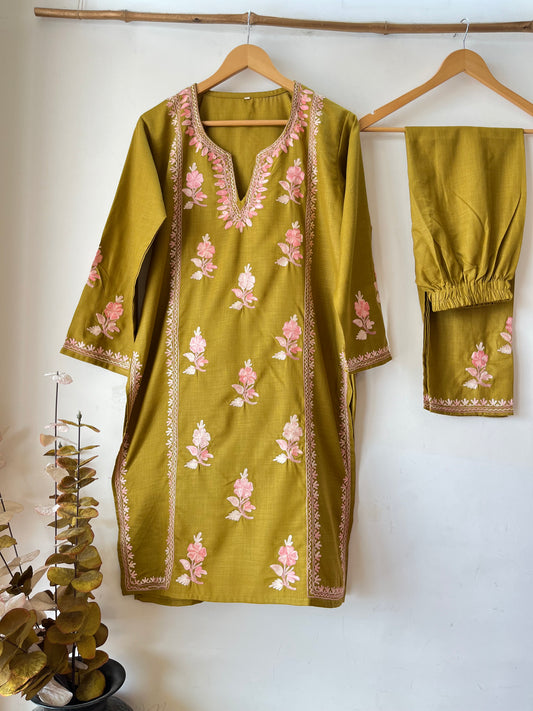 Henna Green Cotton Stitched Co-ord Set (L/XL)