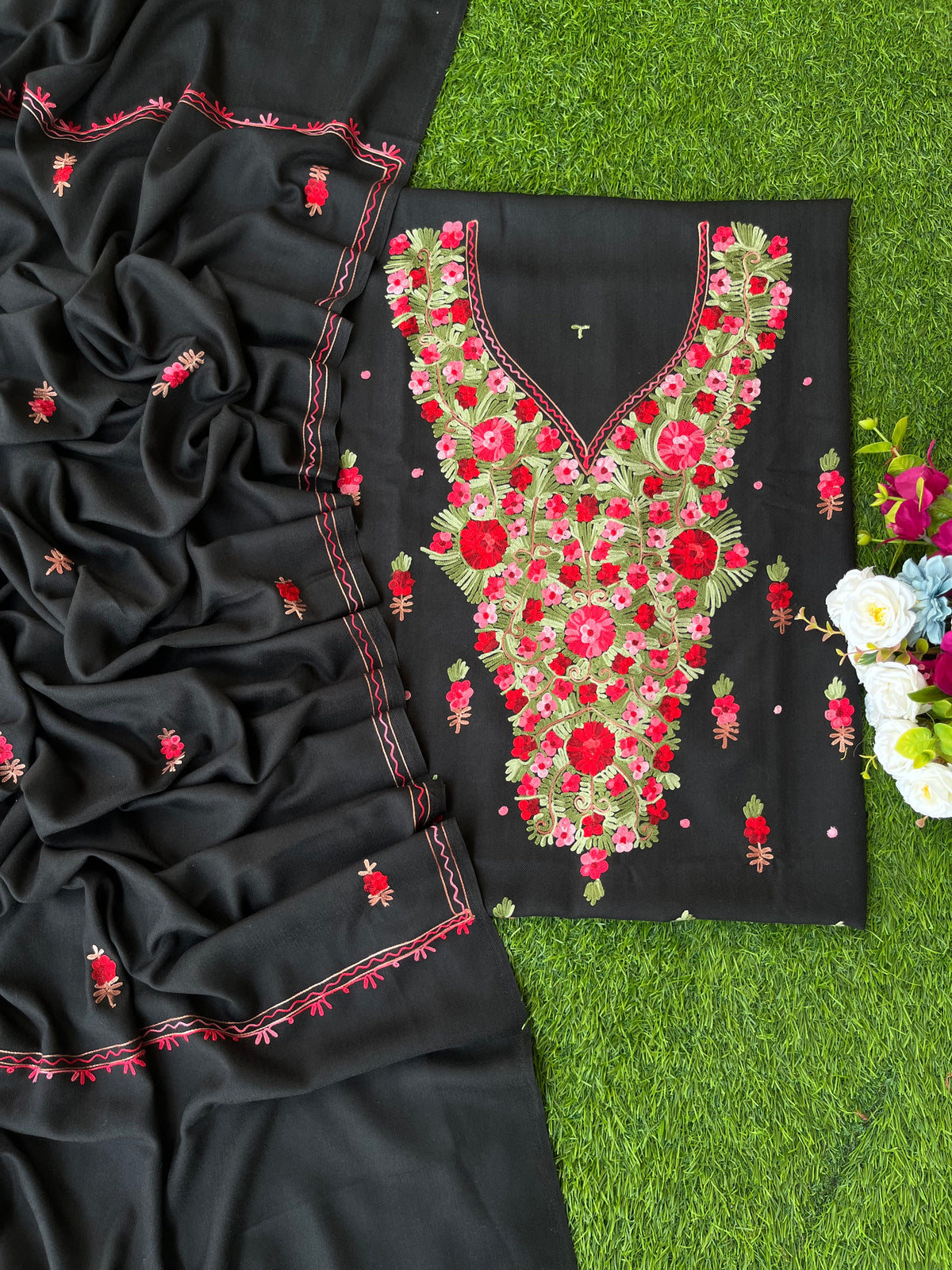 Black Woollen Aari Embroidered 3pc suit