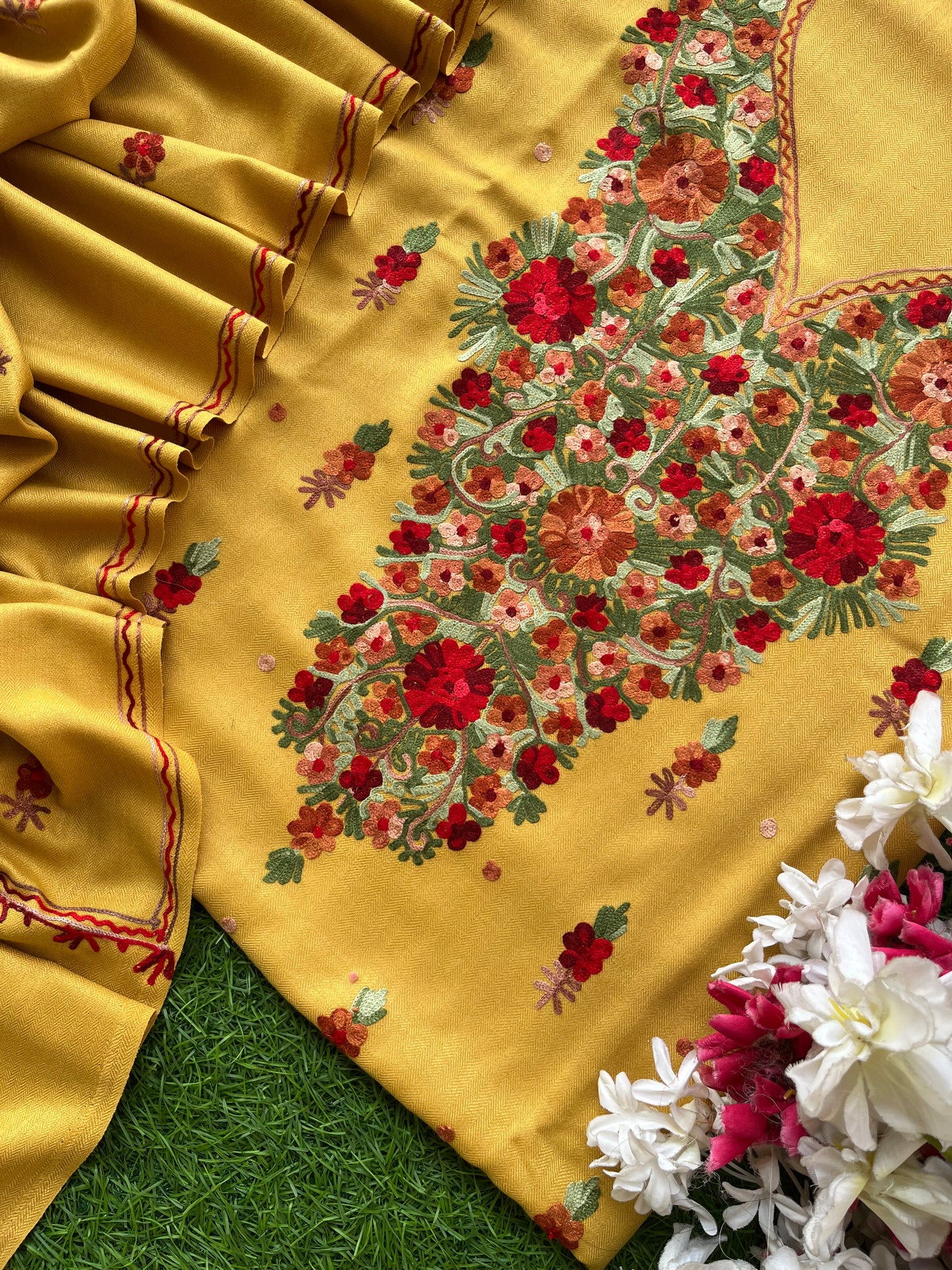 Yellow Woollen Aari Embroidered 3pc suit